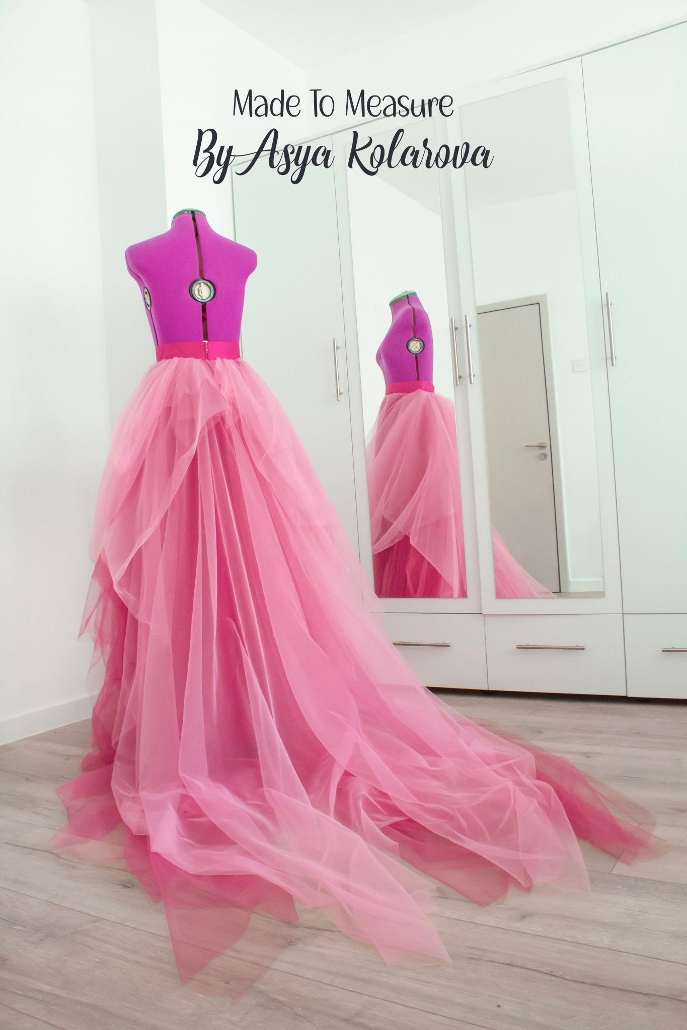 Ombre Tulle Skirt with Cathedral Train - Magenta & Hot Pink Custom Made Wedding Skirt Bridal Photo Session Romantic Photoshoot - Made To Measure By Asya Kolarova
