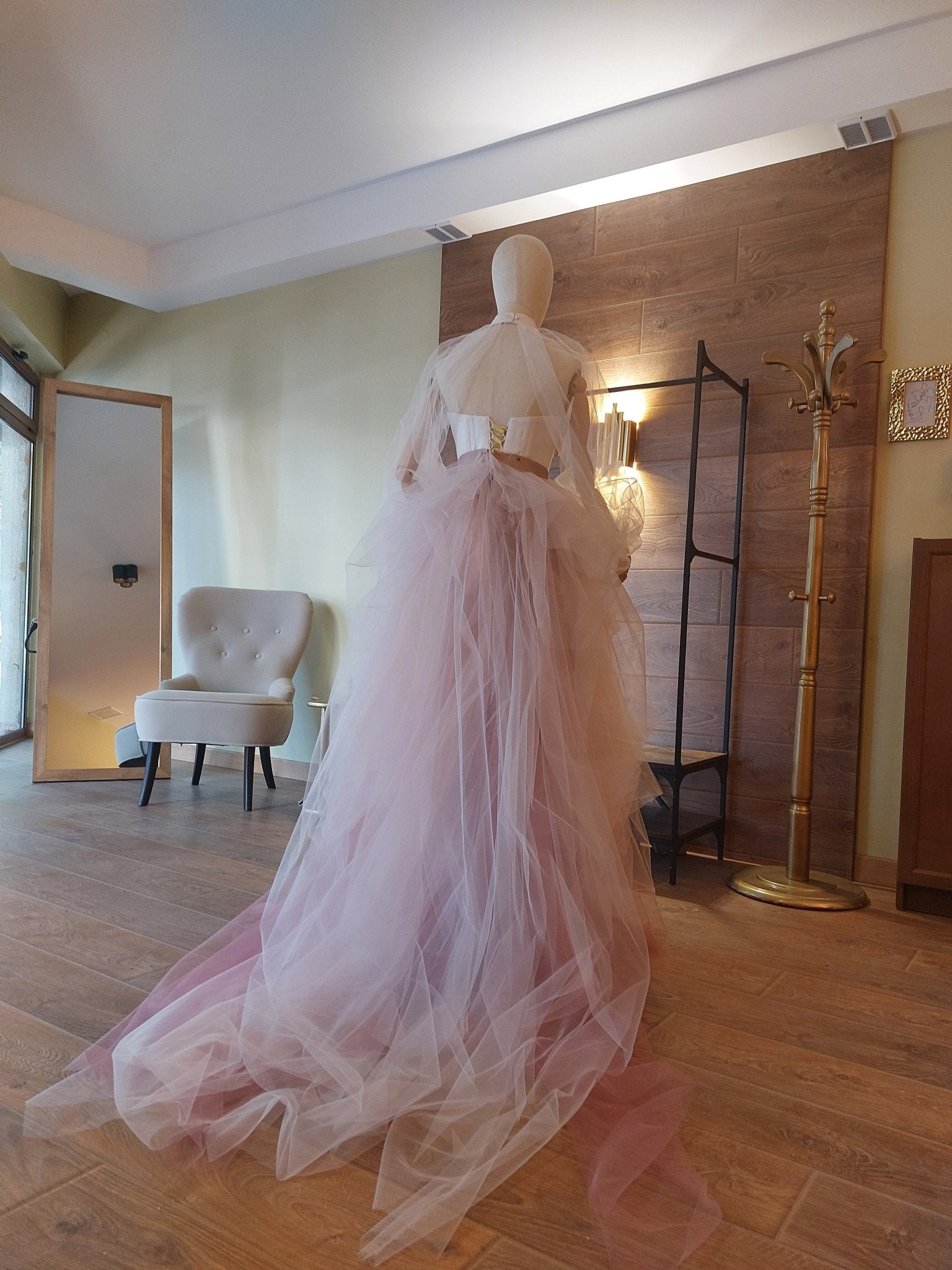 Ombre Tulle Wedding Separates: Corset with Gold Lace, Puffy Sleeves - Made To Measure Skirts By Asya Kolarova