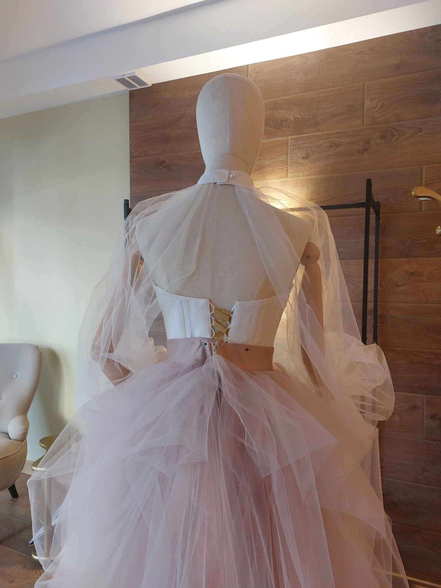 Ombre Tulle Wedding Separates: Corset with Gold Lace, Puffy Sleeves - Made To Measure Skirts By Asya Kolarova