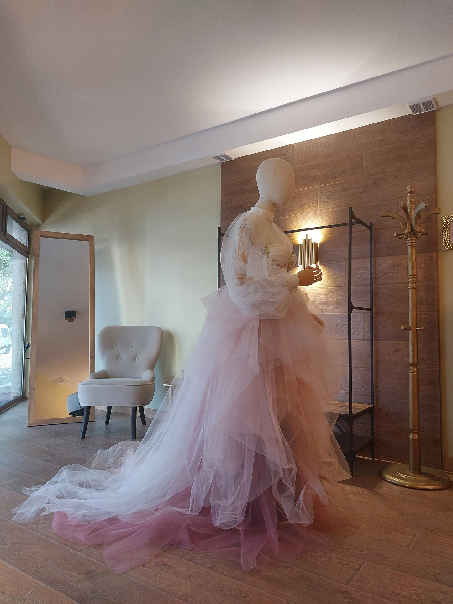 Ombre Tulle Wedding Separates: Corset with Gold Lace, Puffy Sleeves - Made To Measure Skirts By Asya Kolarova