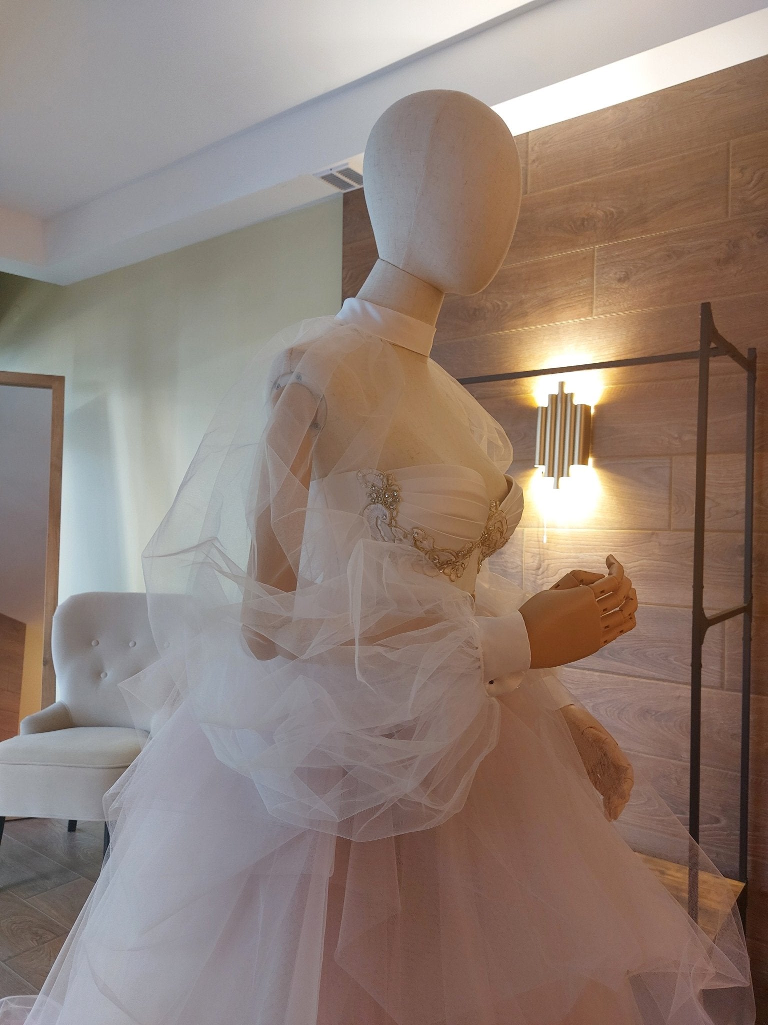 Ombre Tulle Wedding Separates: Corset with Gold Lace, Puffy Sleeves - Made To Measure Skirts By Asya Kolarova