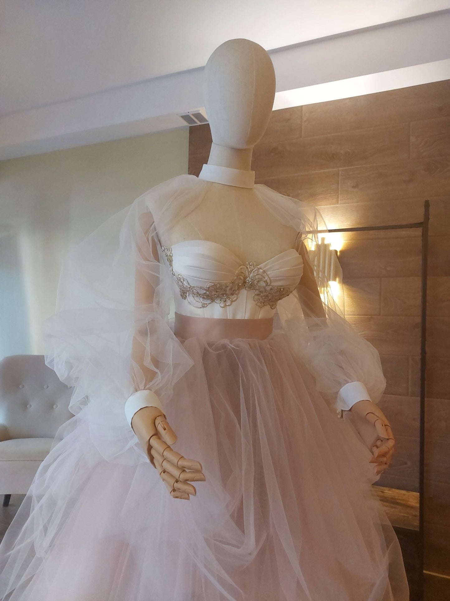 Ombre Tulle Wedding Separates: Corset with Gold Lace, Puffy Sleeves - Made To Measure Skirts By Asya Kolarova