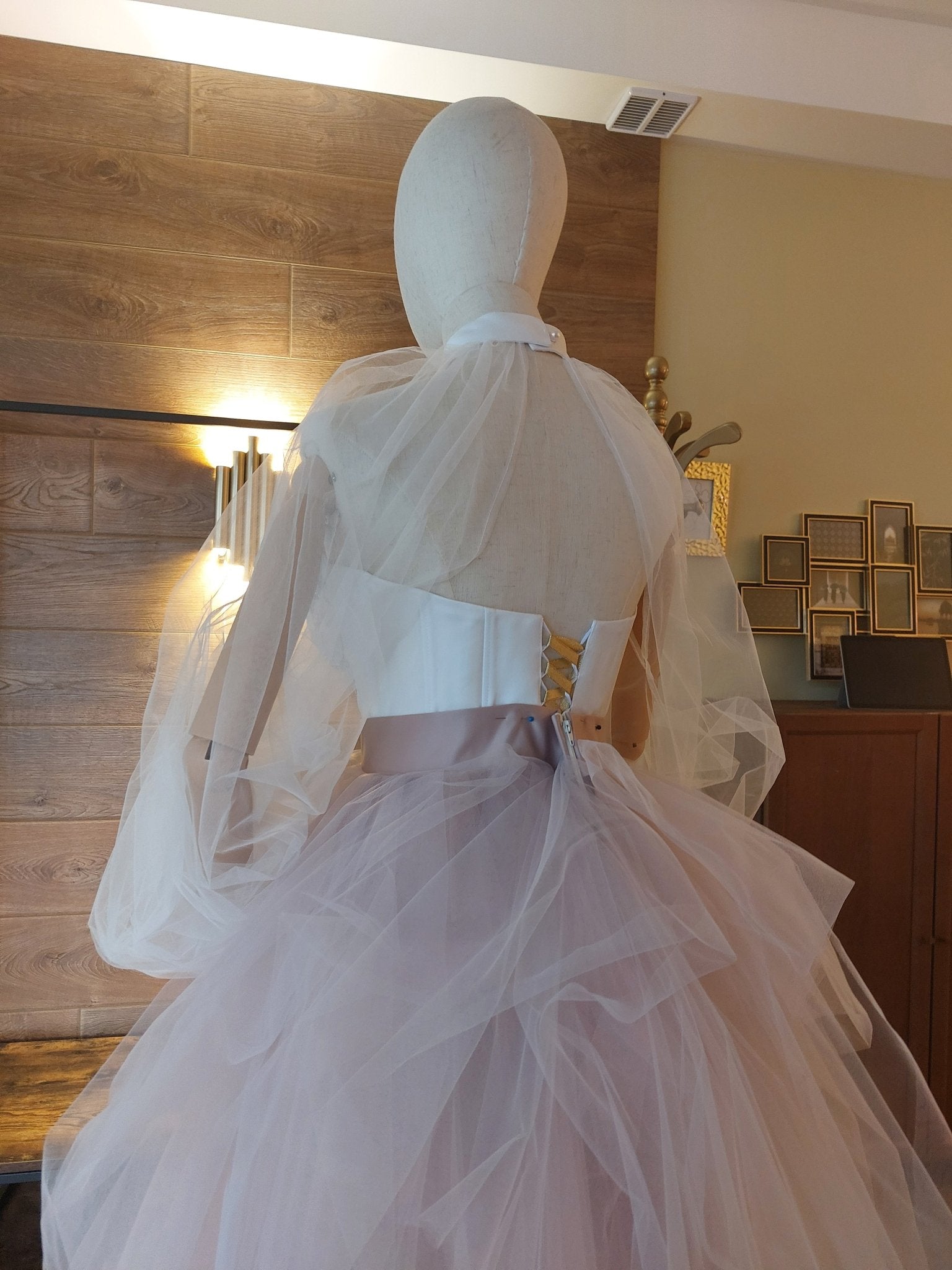 Ombre Tulle Wedding Separates: Corset with Gold Lace, Puffy Sleeves - Made To Measure Skirts By Asya Kolarova
