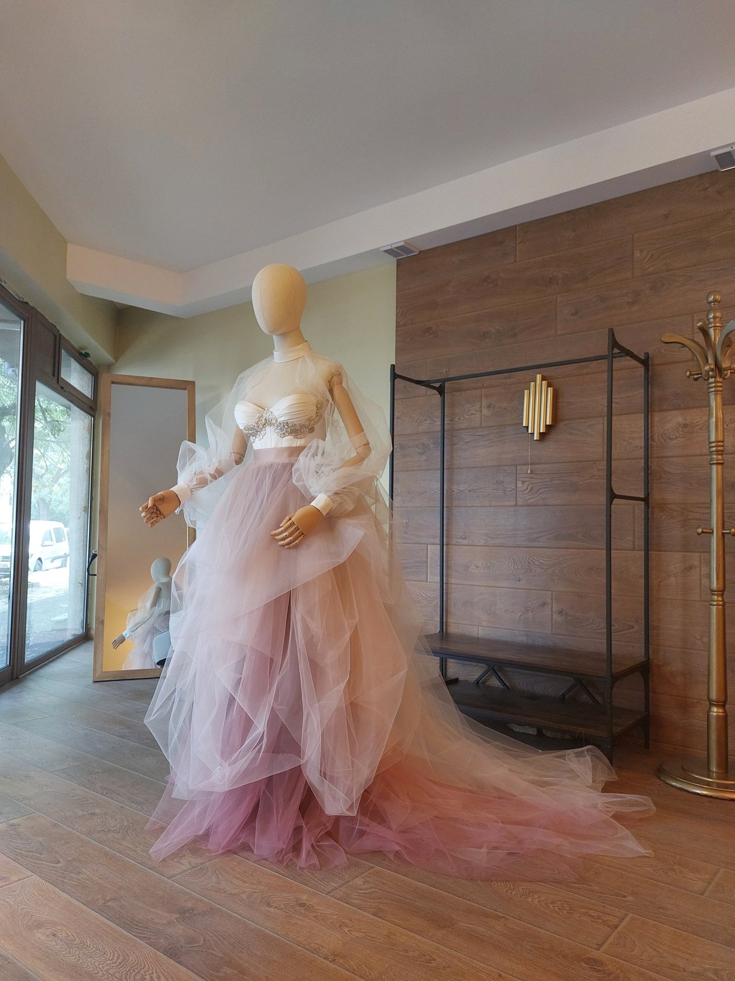 Ombre Tulle Wedding Separates: Corset with Gold Lace, Puffy Sleeves - Made To Measure Skirts By Asya Kolarova