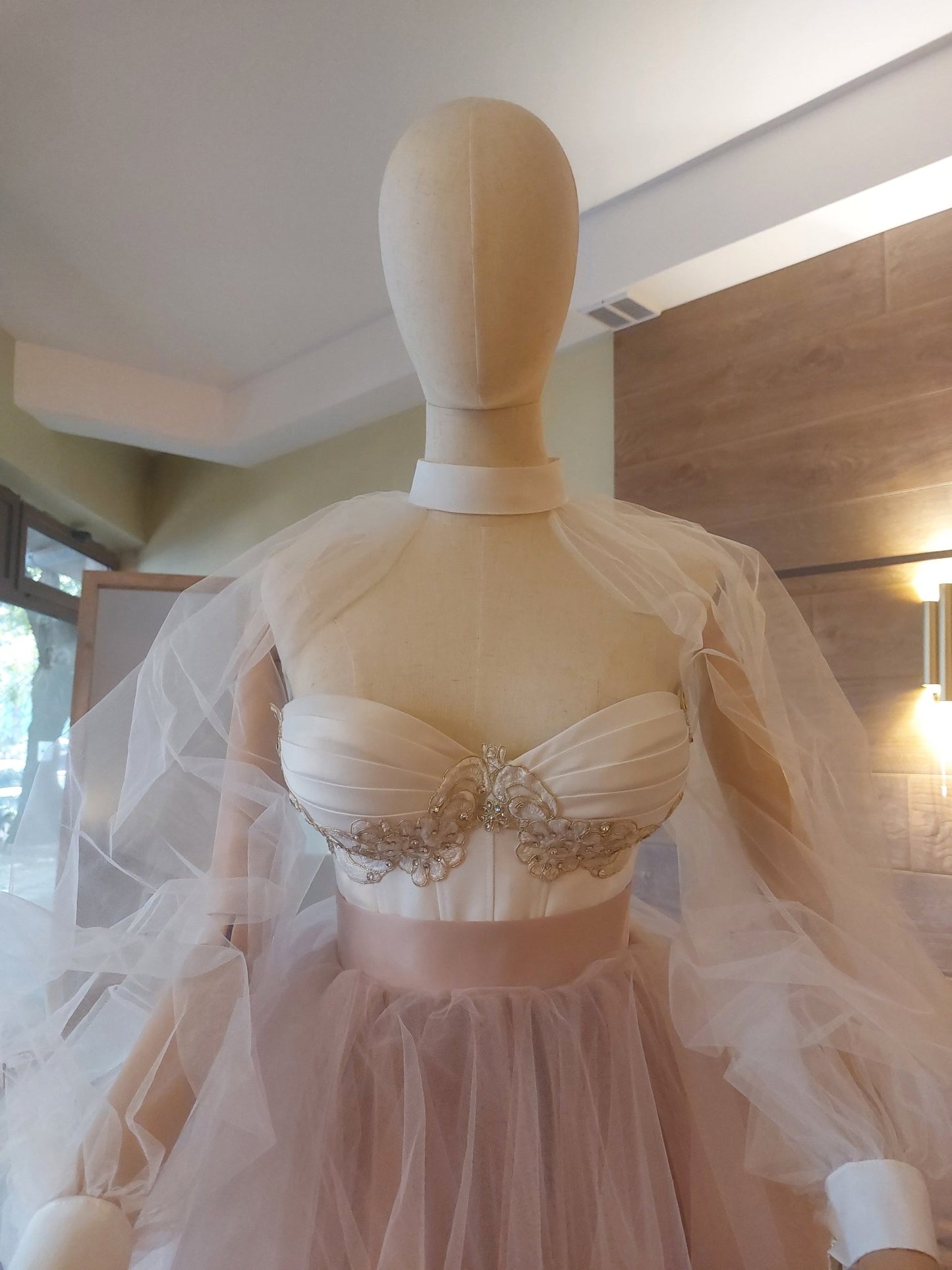 Ombre Tulle Wedding Separates: Corset with Gold Lace, Puffy Sleeves - Made To Measure Skirts By Asya Kolarova