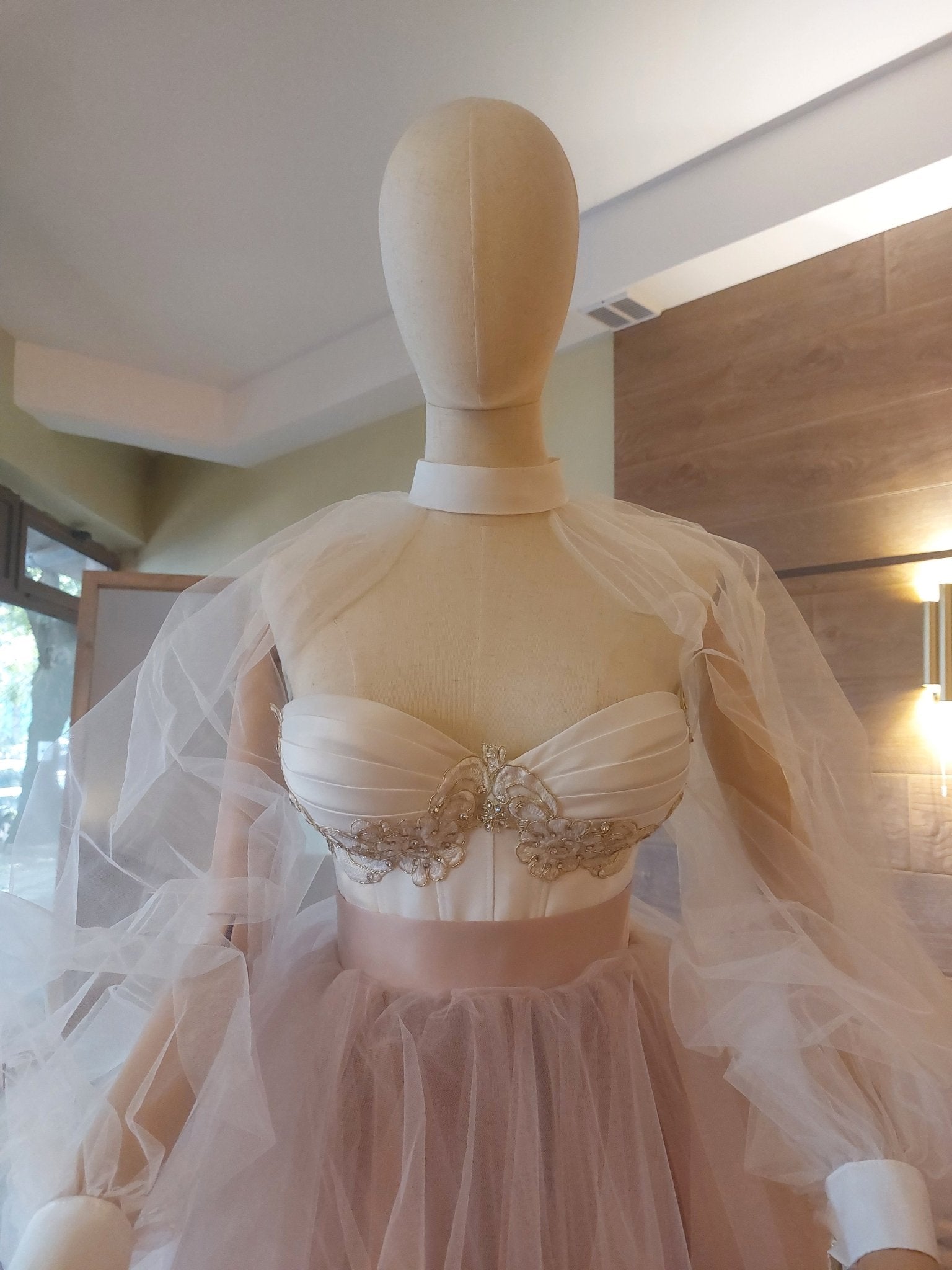Ombre Tulle Wedding Separates: Corset with Gold Lace, Puffy Sleeves - Made To Measure Skirts By Asya Kolarova