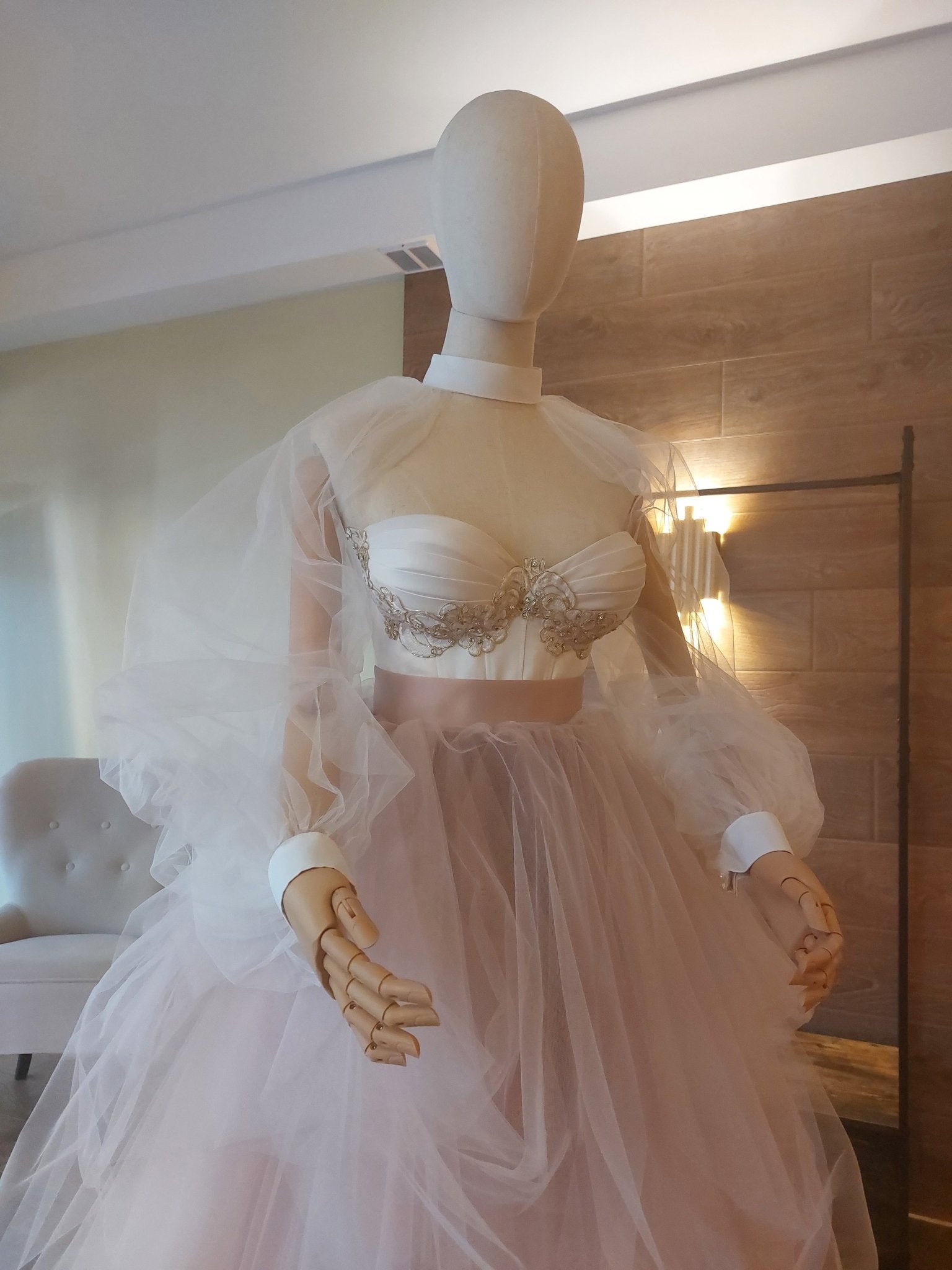 Ombre Tulle Wedding Separates: Corset with Gold Lace, Puffy Sleeves - Made To Measure Skirts By Asya Kolarova