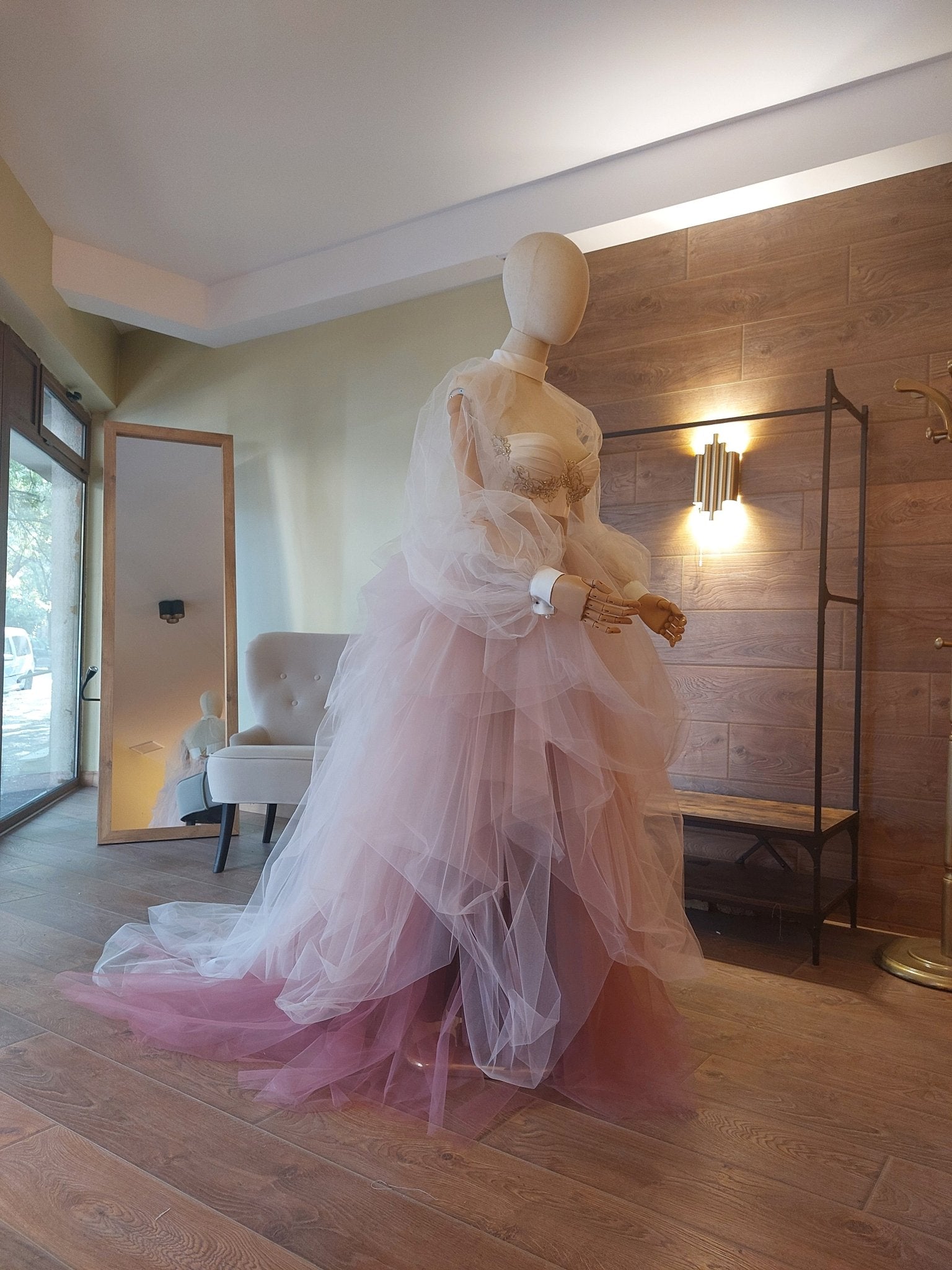Ombre Tulle Wedding Separates: Corset with Gold Lace, Puffy Sleeves - Made To Measure Skirts By Asya Kolarova