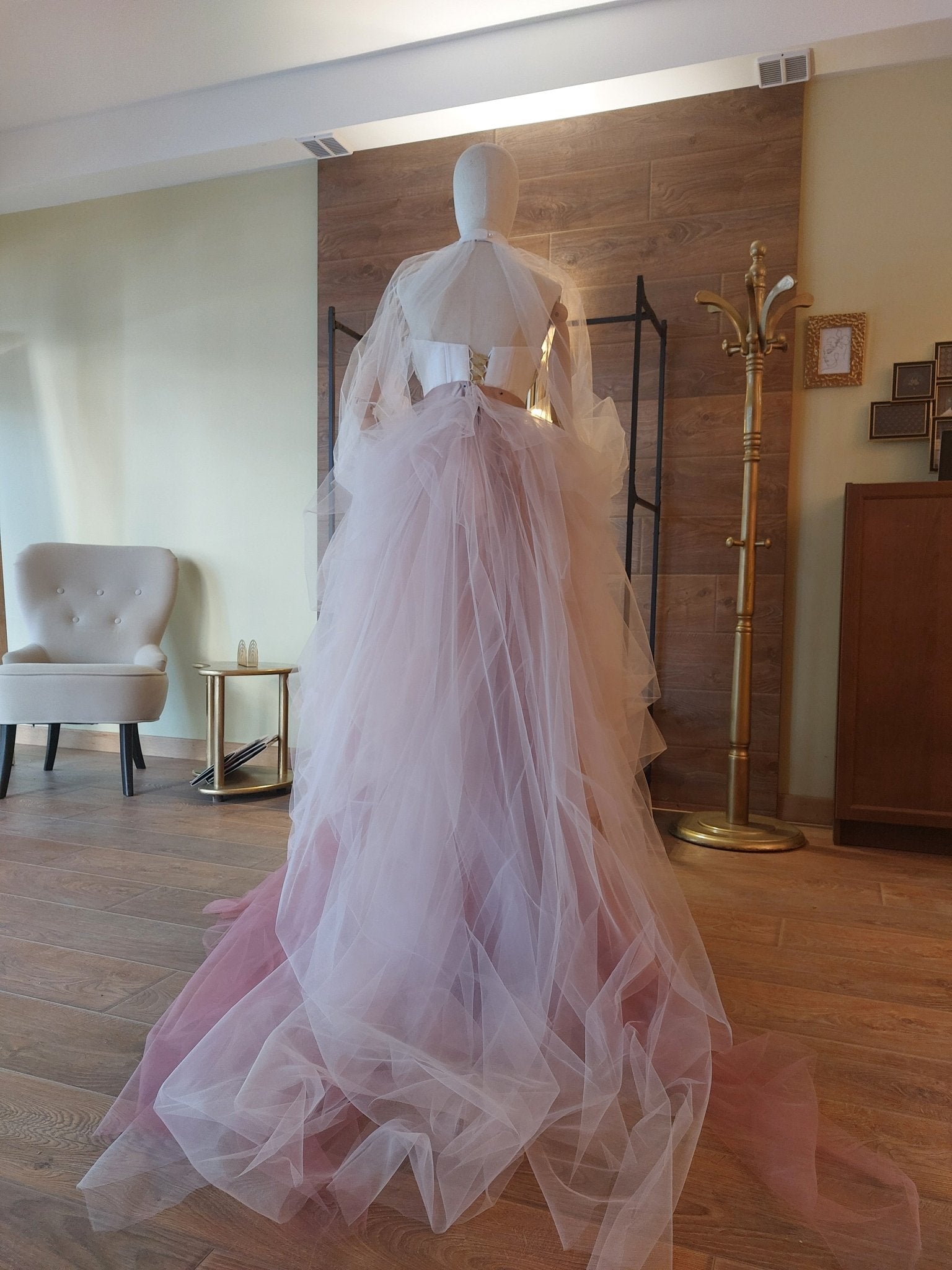 Ombre Tulle Wedding Separates: Corset with Gold Lace, Puffy Sleeves - Made To Measure Skirts By Asya Kolarova