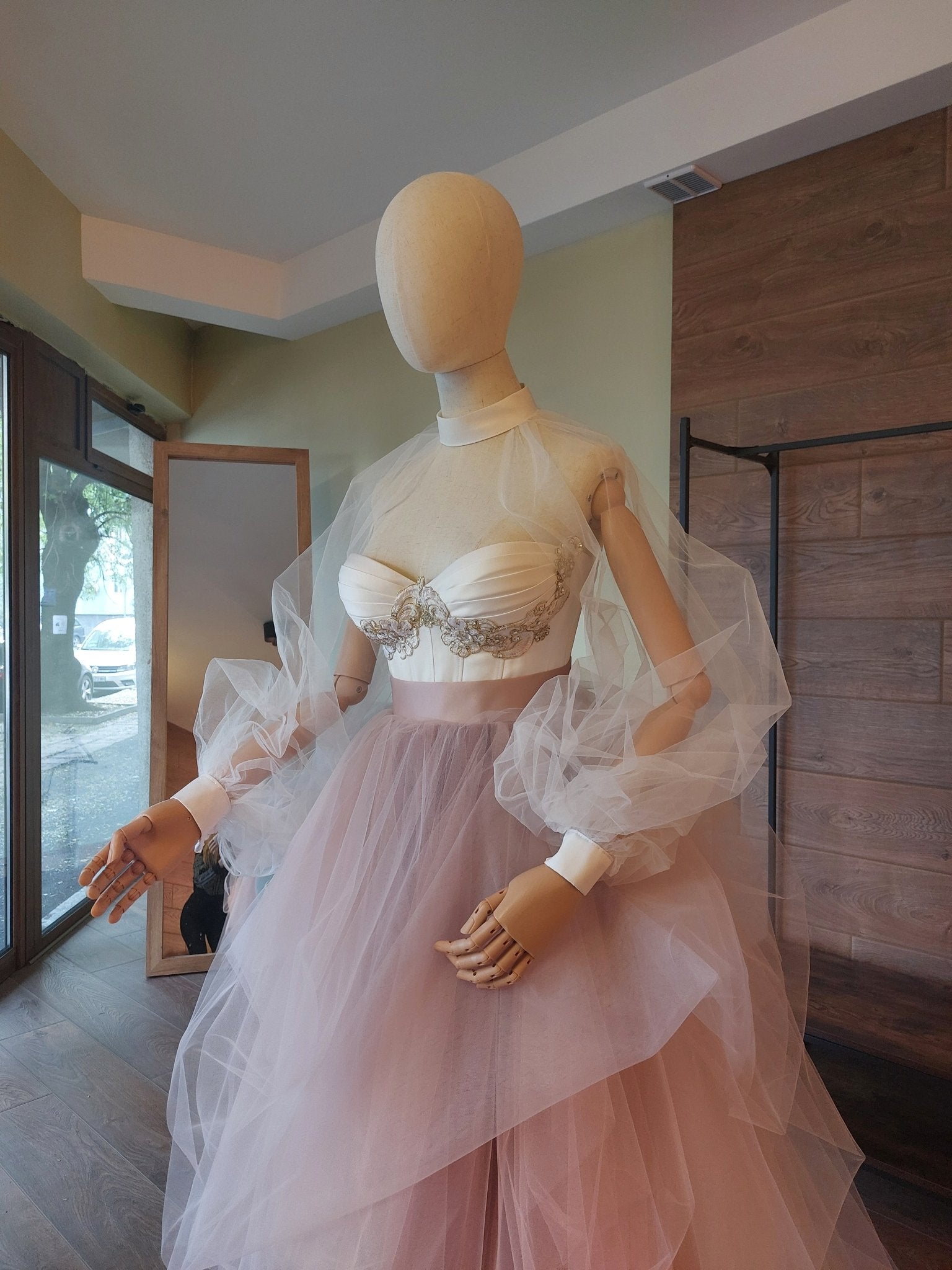 Ombre Tulle Wedding Separates: Corset with Gold Lace, Puffy Sleeves - Made To Measure Skirts By Asya Kolarova