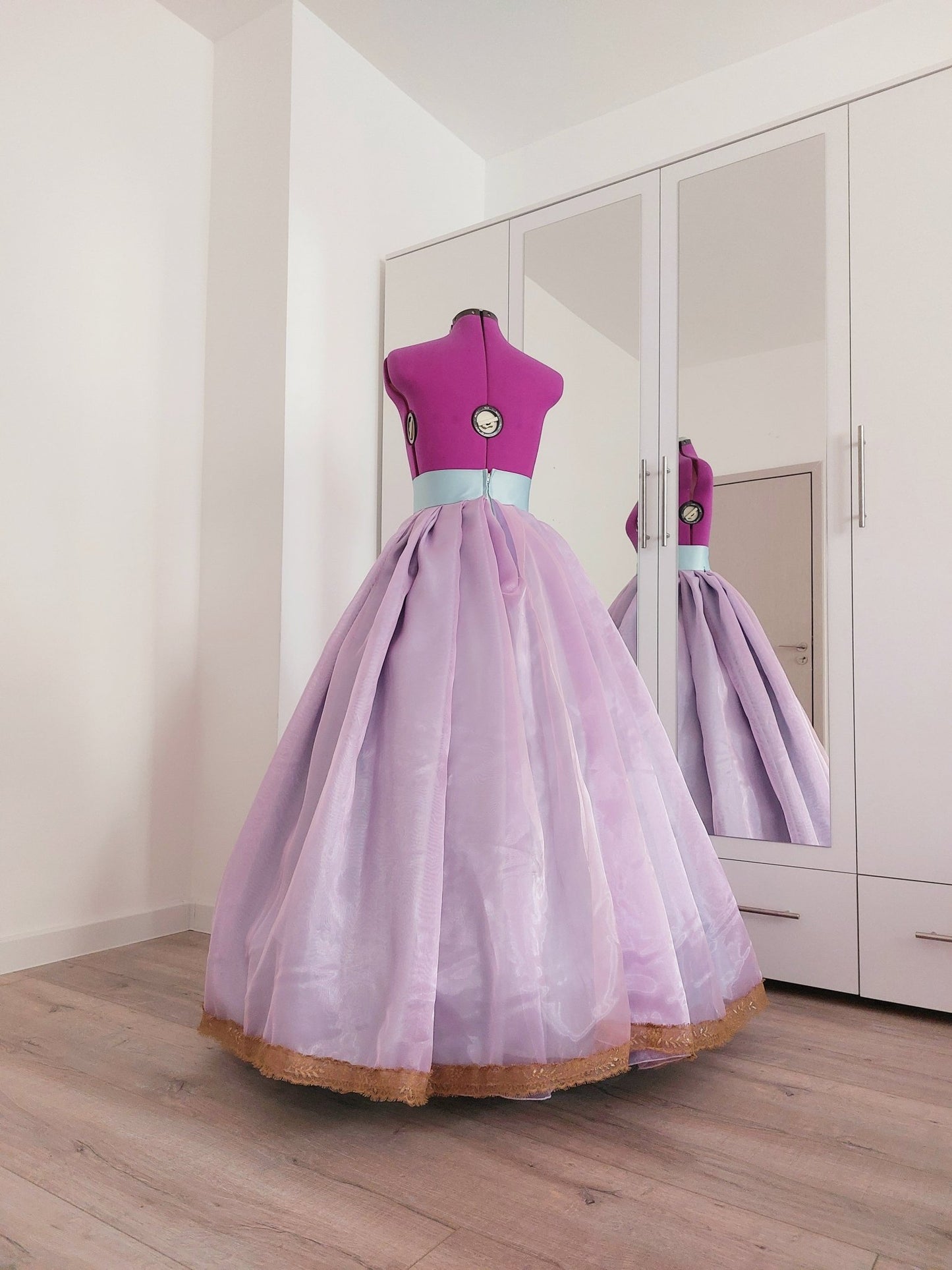 Organza Skirt with Satin Underlayer, Gold Lace Trim and Pleats - Wedding, Ball Gown, Special Occasion, Hoops Underskirt, Custom Made - Made To Measure By Asya Kolarova