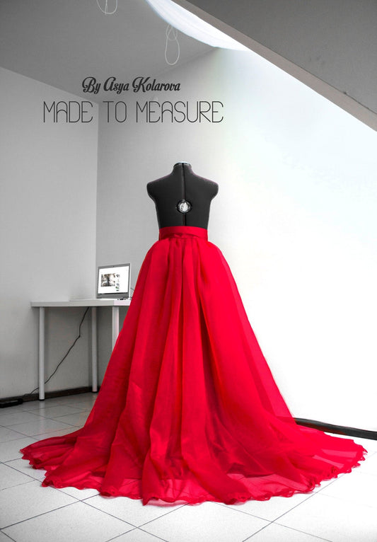 Red Ball Gown Overskirt – Detachable Organza & Taffeta Skirt Overlay – Lace Hem Wedding Train – Custom Made Formal Skirt - Made To Measure By Asya Kolarova
