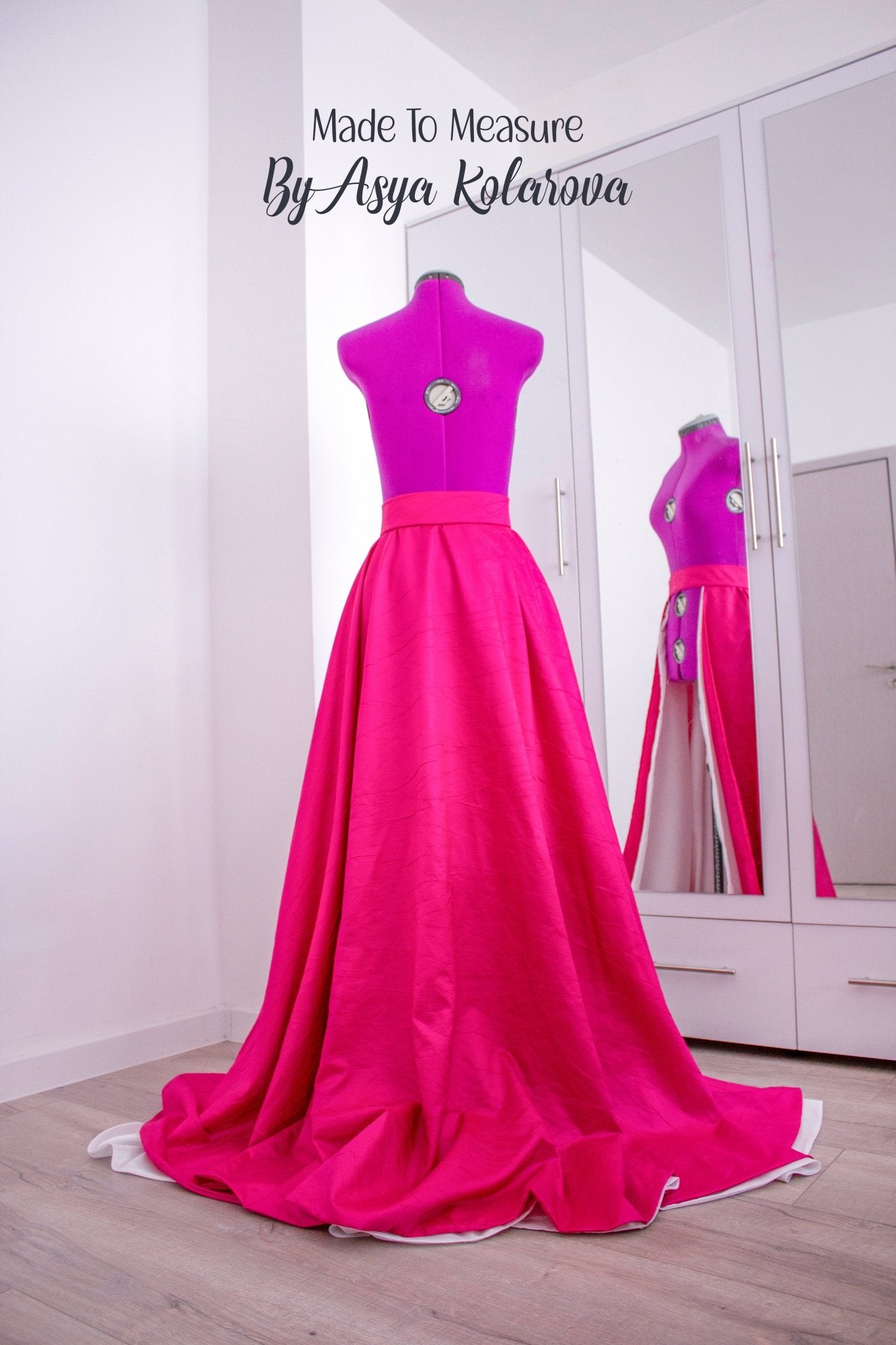 Removable Skirt White & Magenta Double layered Train Detachable Overlay Taffeta Open Skirt Fuchsia Formal Skirt Long Full Skirt A line Skirt - Made To Measure By Asya Kolarova