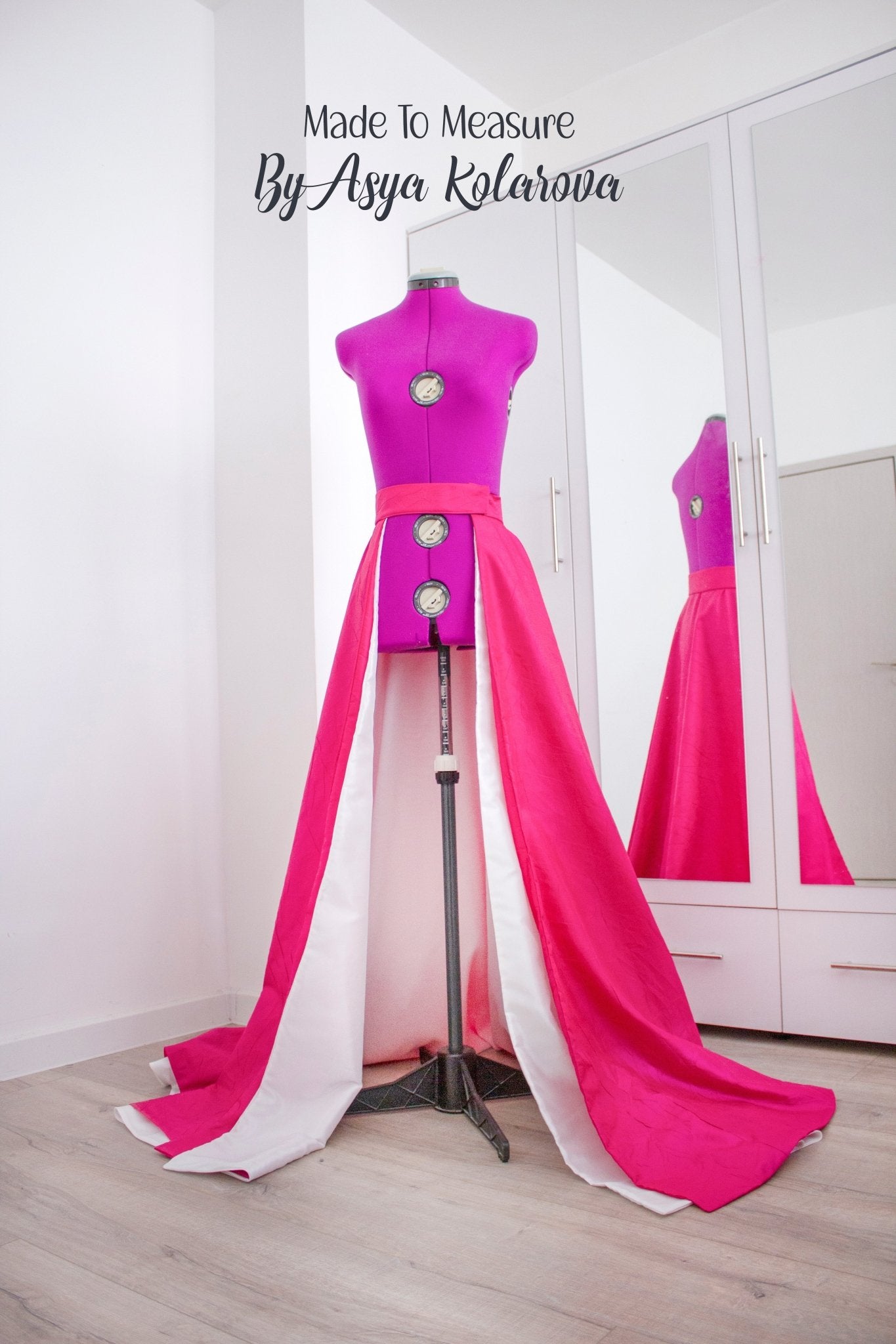 Removable Skirt White & Magenta Double layered Train Detachable Overlay Taffeta Open Skirt Fuchsia Formal Skirt Long Full Skirt A line Skirt - Made To Measure By Asya Kolarova