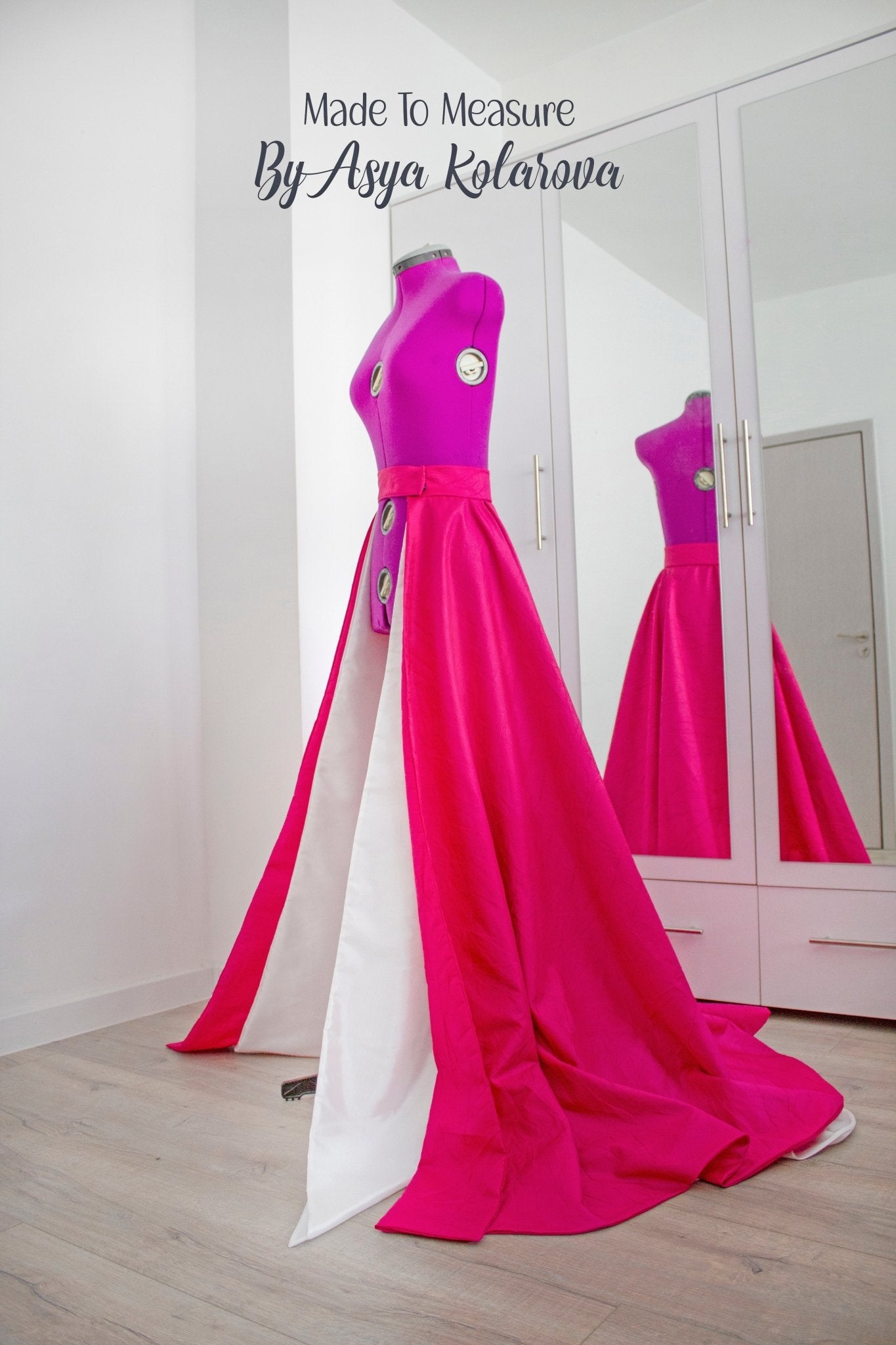 Removable Skirt White & Magenta Double layered Train Detachable Overlay Taffeta Open Skirt Fuchsia Formal Skirt Long Full Skirt A line Skirt - Made To Measure By Asya Kolarova