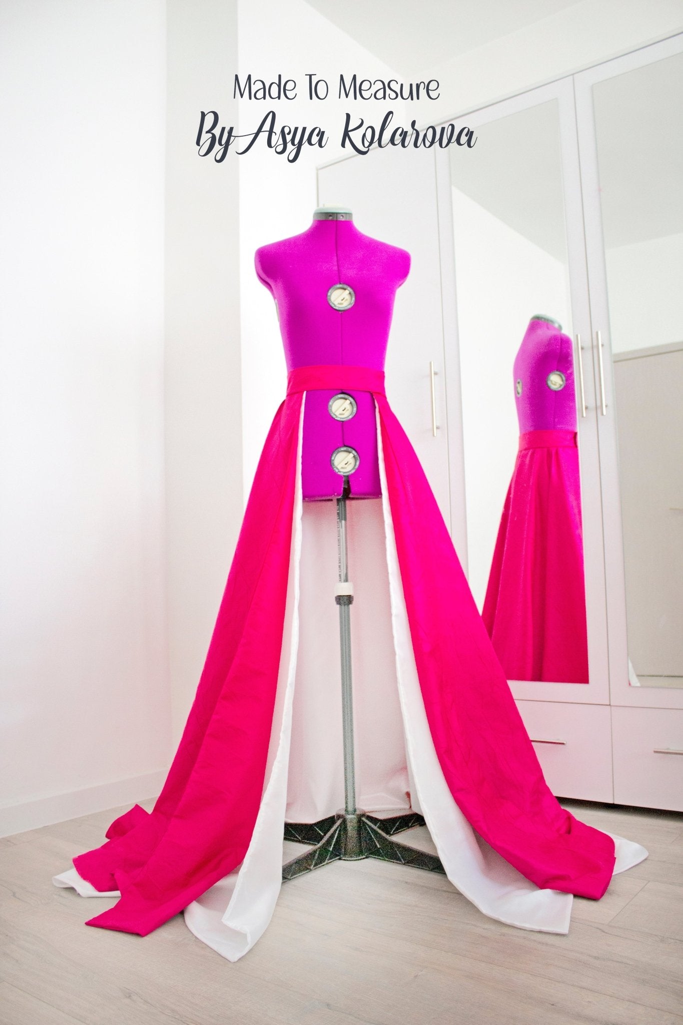 Removable Skirt White & Magenta Double layered Train Detachable Overlay Taffeta Open Skirt Fuchsia Formal Skirt Long Full Skirt A line Skirt - Made To Measure By Asya Kolarova