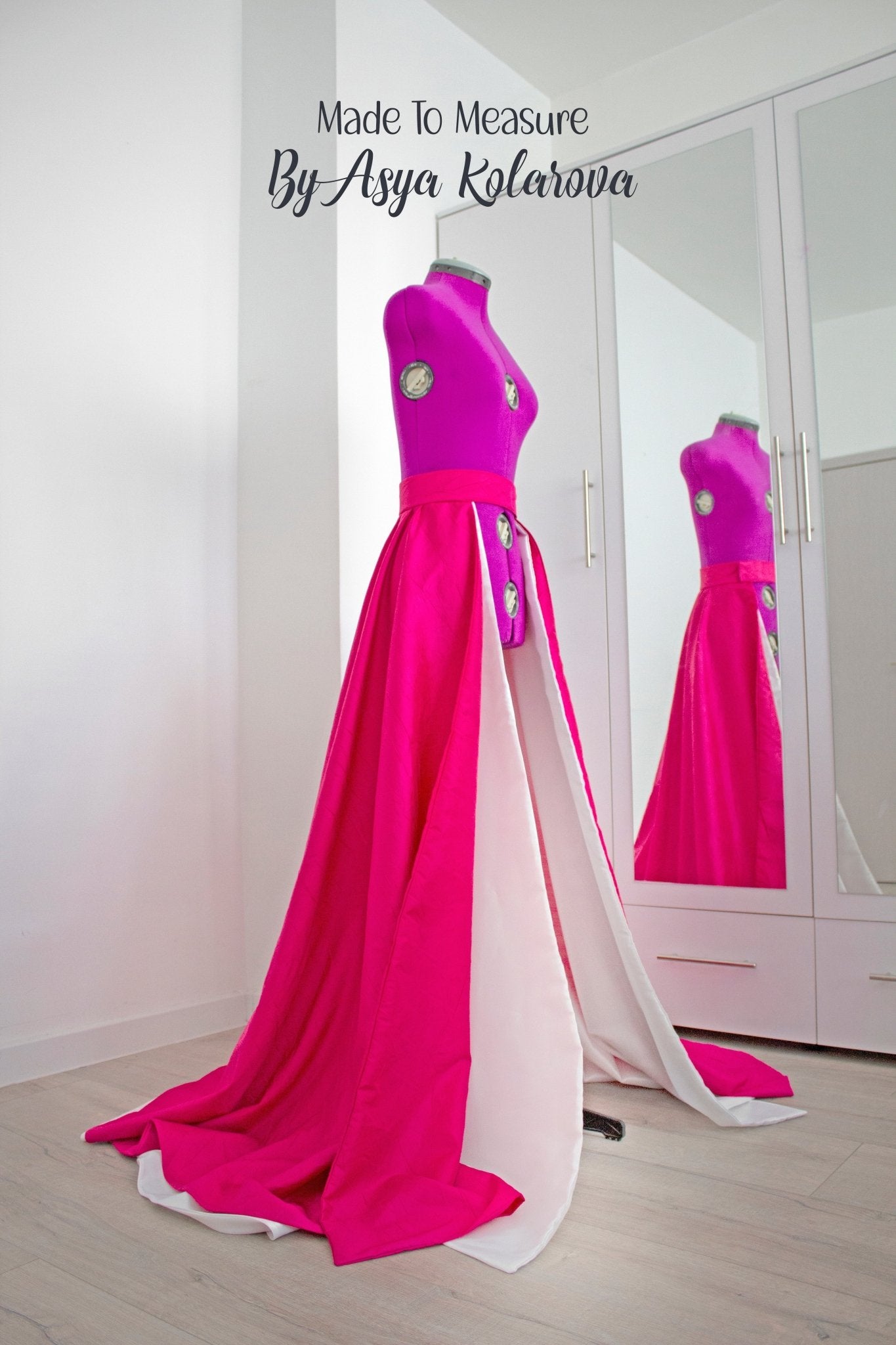 Removable Skirt White & Magenta Double layered Train Detachable Overlay Taffeta Open Skirt Fuchsia Formal Skirt Long Full Skirt A line Skirt - Made To Measure By Asya Kolarova