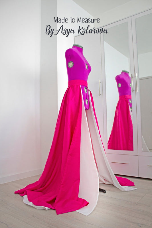 Removable Skirt White & Magenta Double layered Train Detachable Overlay Taffeta Open Skirt Fuchsia Formal Skirt Long Full Skirt A line Skirt - Made To Measure By Asya Kolarova