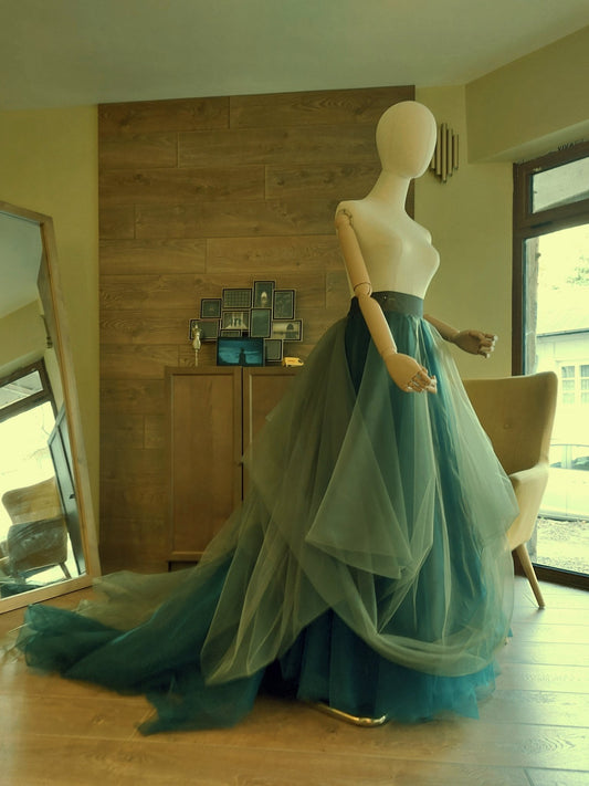 Sculptural High - Low Bridal Tulle Skirt with Train â Ombre Green Wedding Skirt â Custom Made by Asya Kolarova - Asya Kolarova