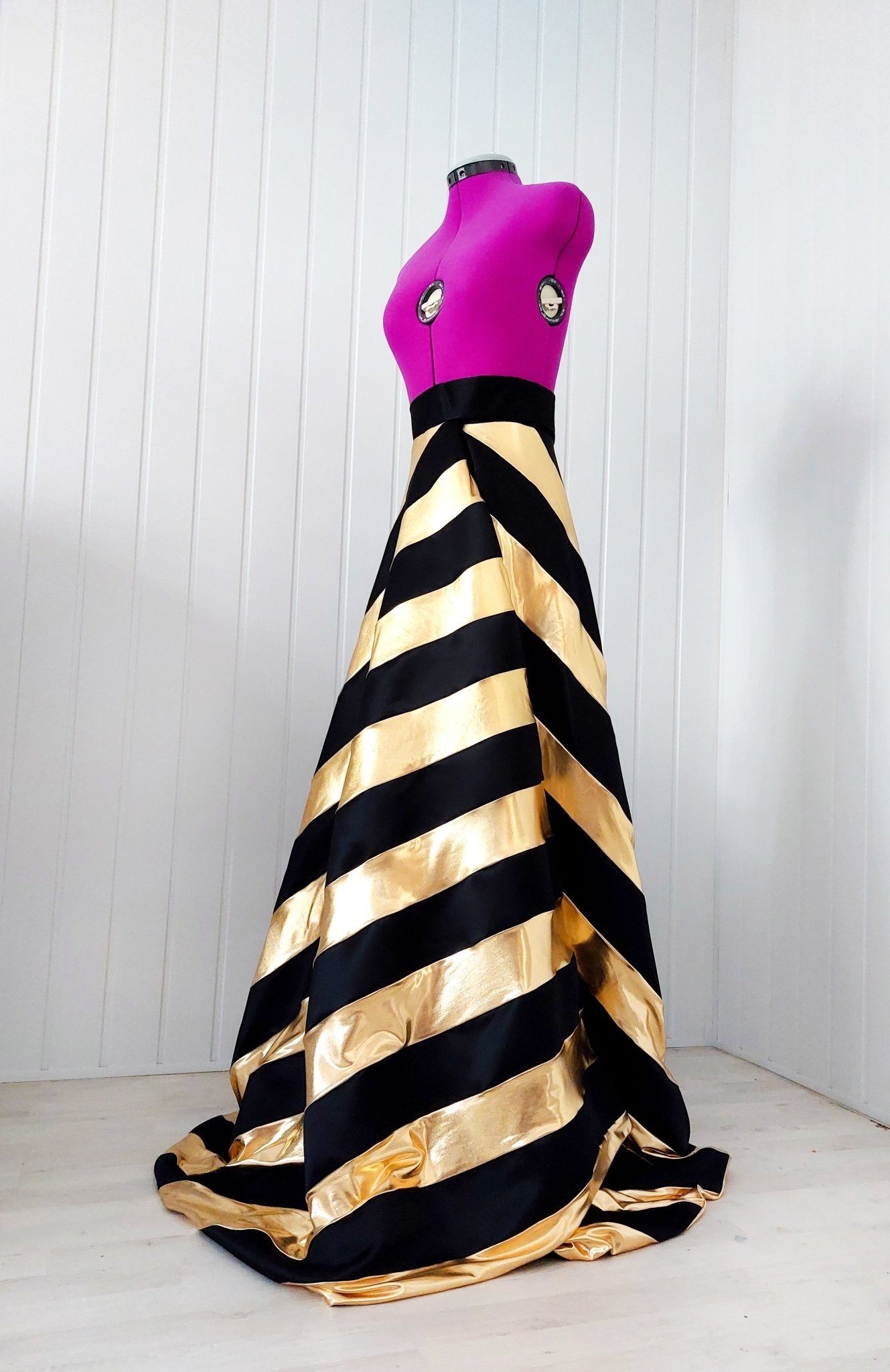 Shimmering Black & Gold Wrap Striped Floor - Length Detachable Skirt – Handmade and Customizable - Made To Measure By Asya Kolarova