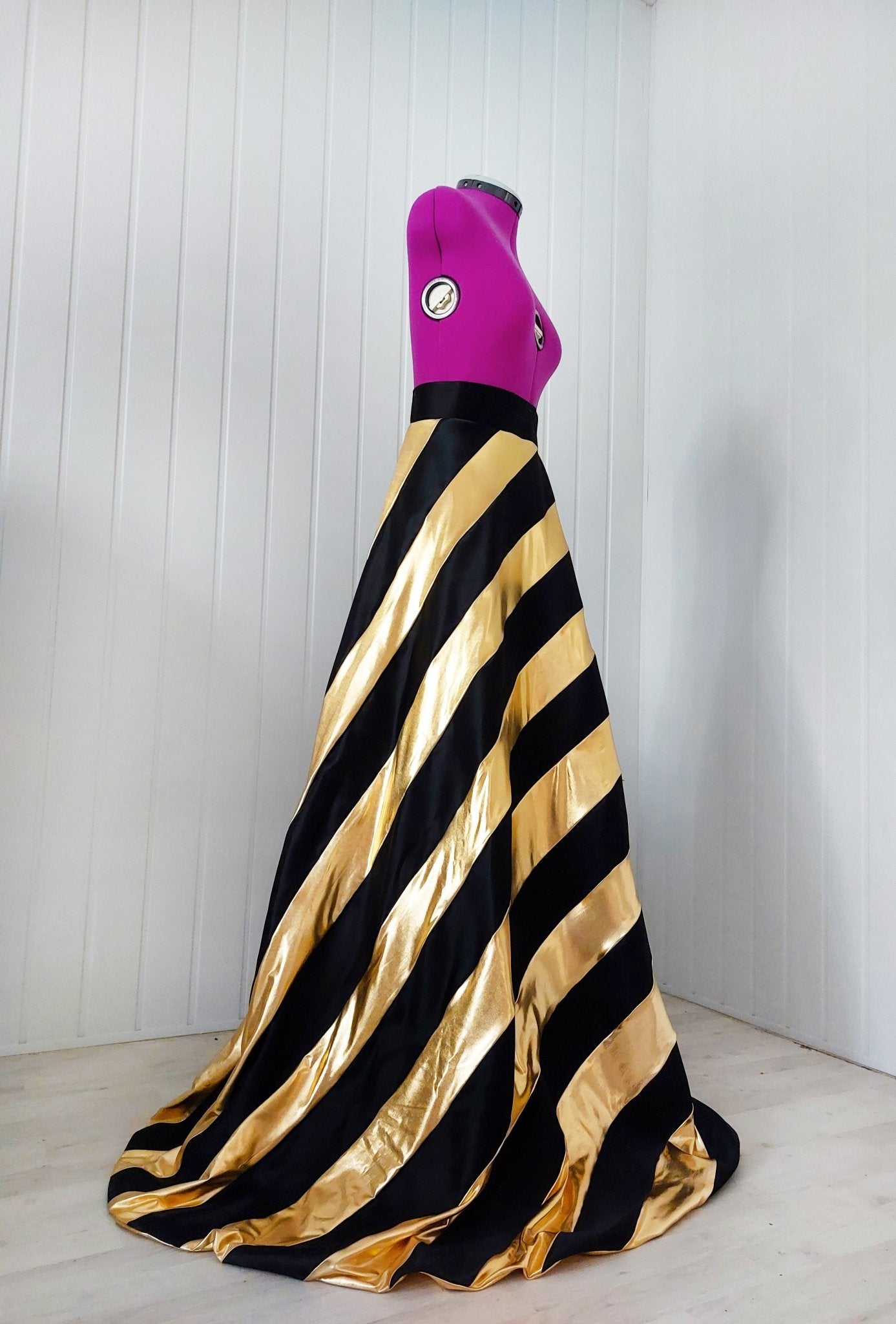 Shimmering Black & Gold Wrap Striped Floor - Length Detachable Skirt – Handmade and Customizable - Made To Measure By Asya Kolarova