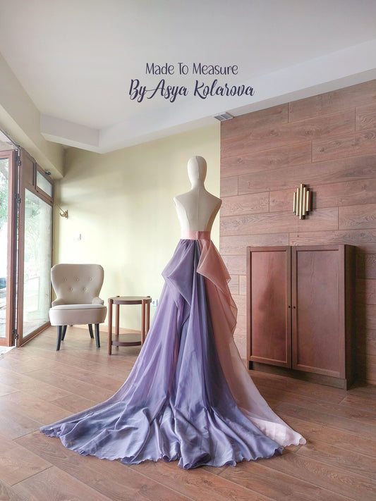 Show - Stopping Ombre Voile Skirt with Train – Pink & Lilac Layers – Wedding | Photoshoot | Cosplay | Formal Event – Custom Made in Any Color - Made To Measure Skirts By Asya Kolarova