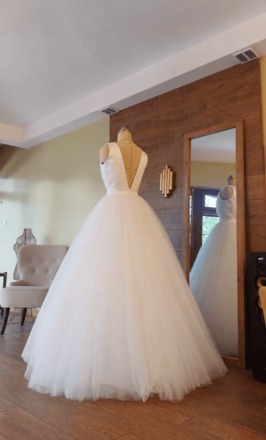Tulle & Mikado Wedding Gown with Deep V-Neckline - Asya Kolarova