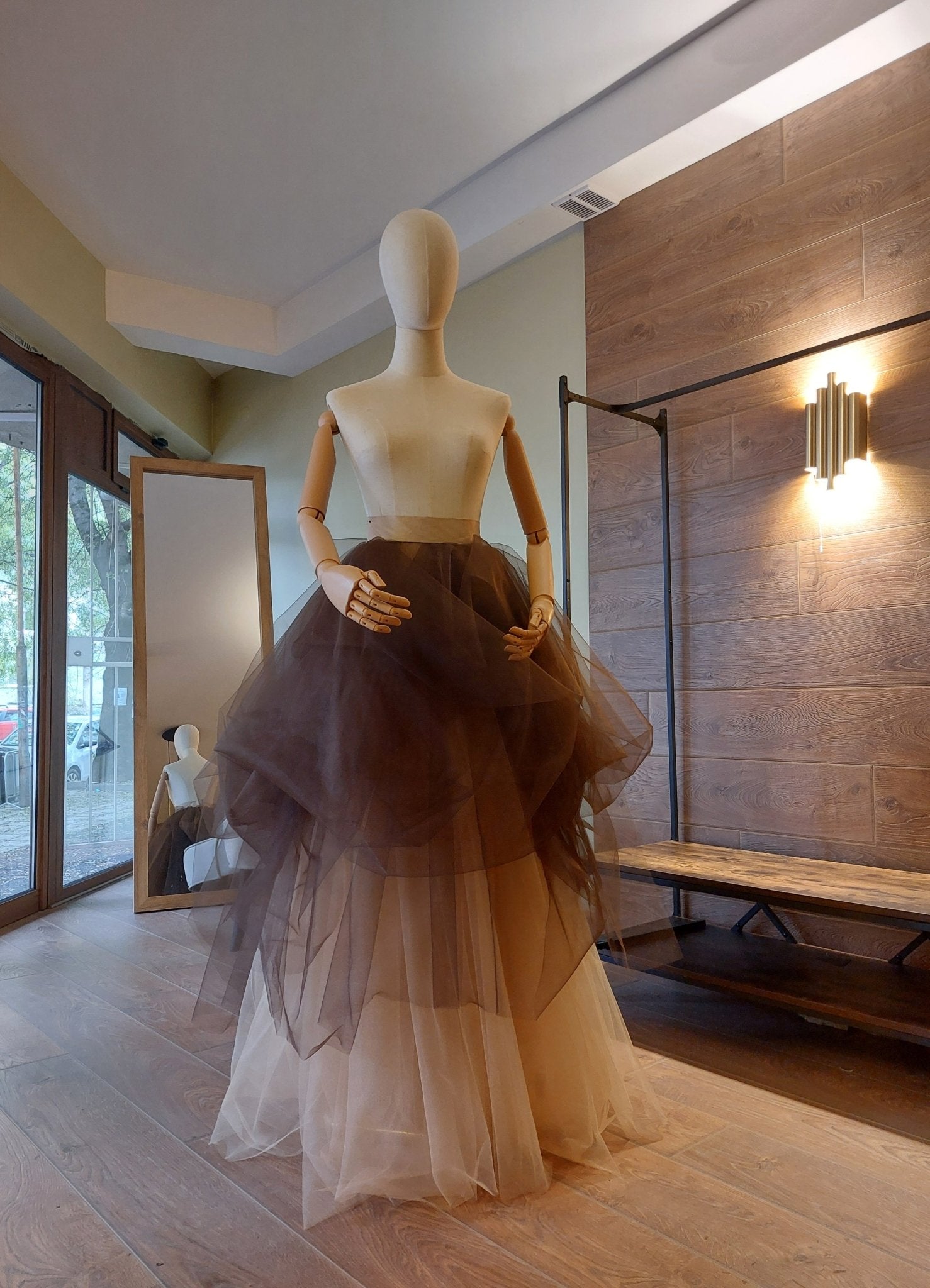 chocolate brown bridal dresses Two color Voluminous Tulle Skirt: Dark Brown and Cream Ombre Draped Br –  Asya Kolarova