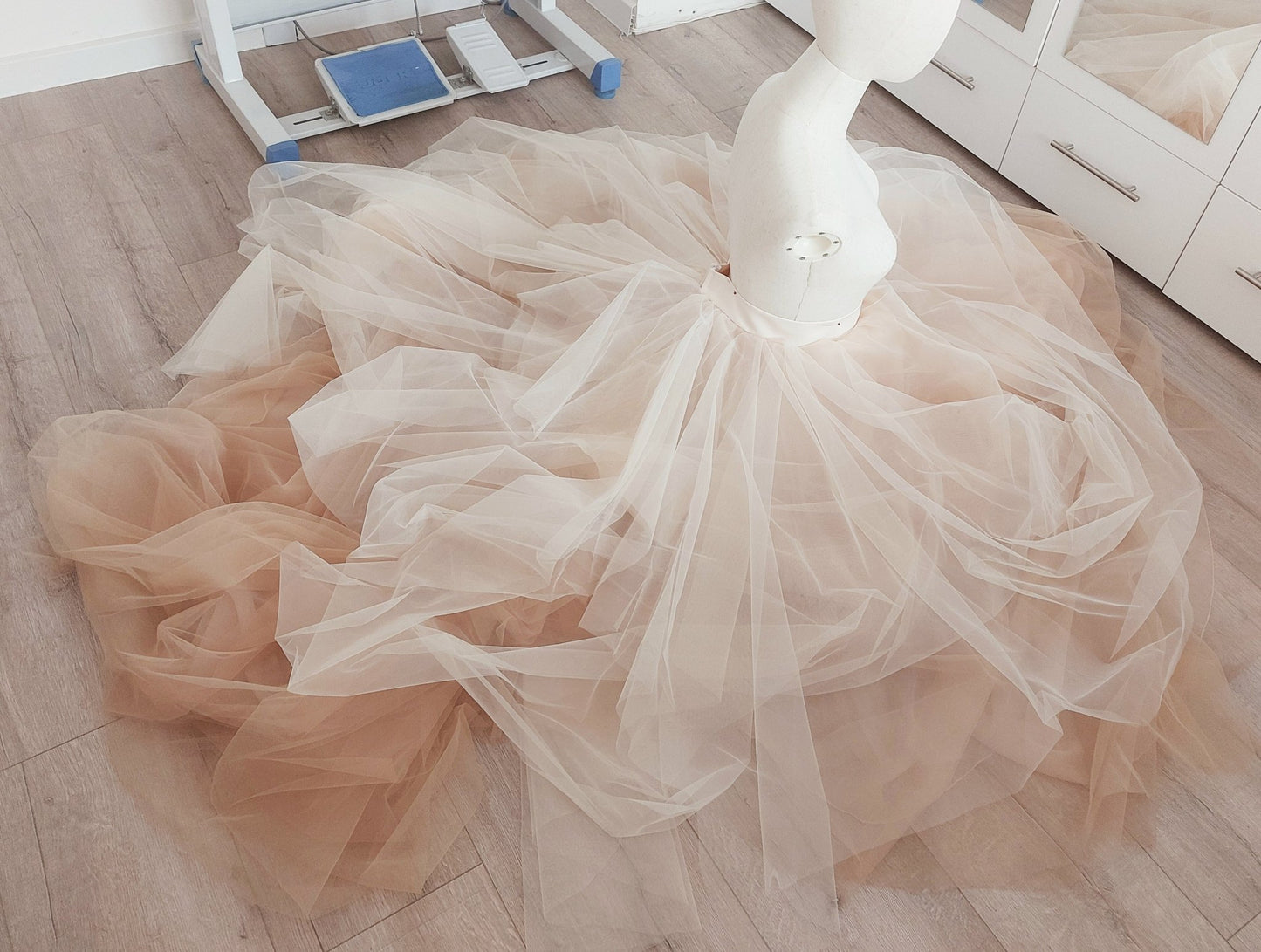 Wedding Tulle Skirt with Train Beige & Ivory Color Combination Long Draped Skirt Photo Session Ceremony Photoshoot Bridal Gown Separate - Made To Measure Skirts By Asya Kolarova