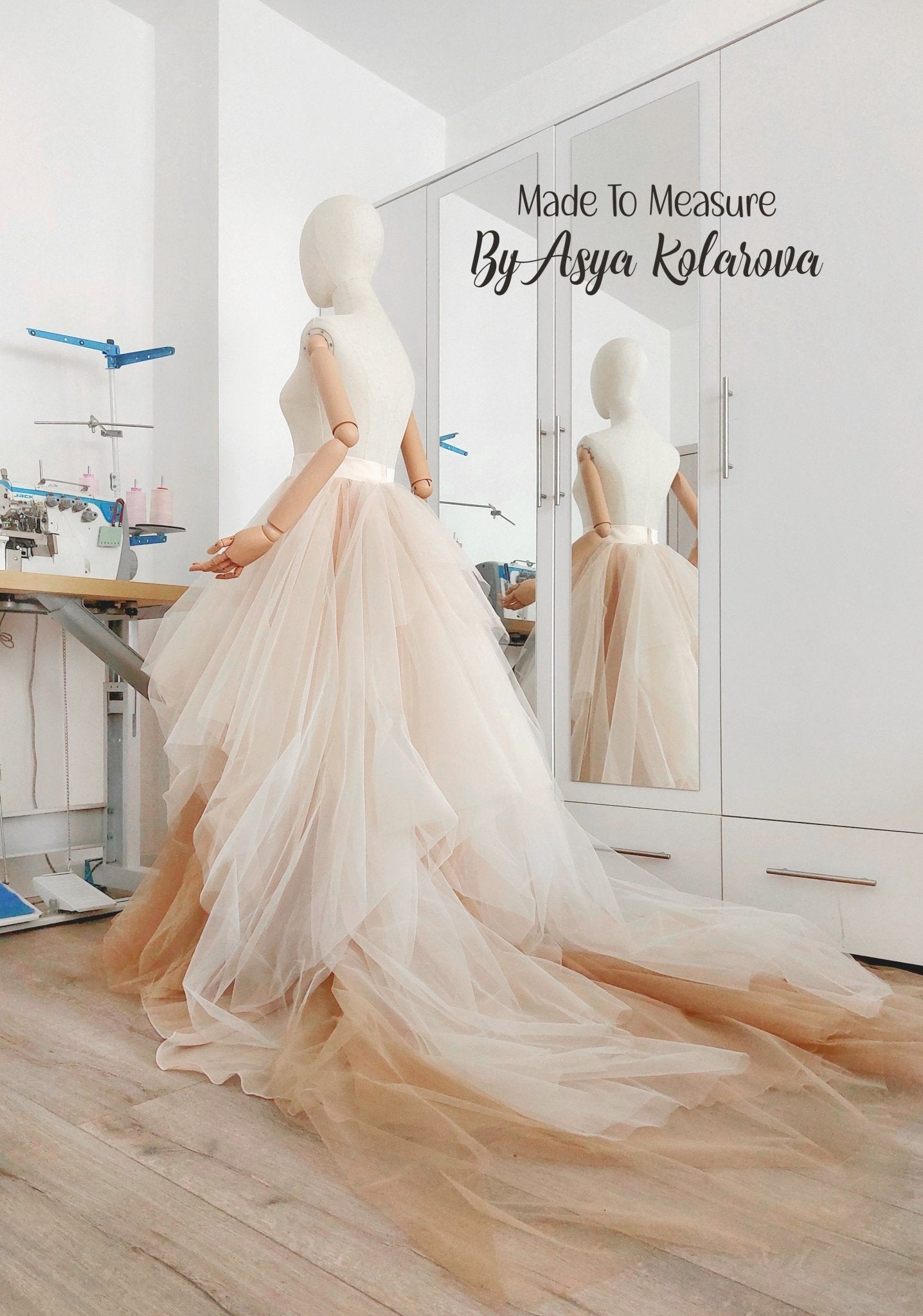 Wedding Tulle Skirt with Train Beige & Ivory Color Combination Long Draped Skirt Photo Session Ceremony Photoshoot Bridal Gown Separate - Made To Measure Skirts By Asya Kolarova