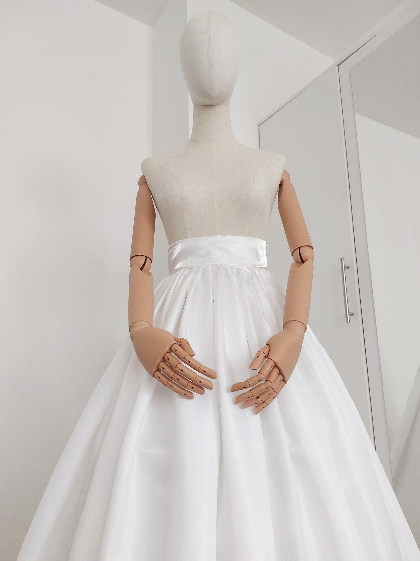 White Wedding Skirt – Solid Organza – Pleated Waist – Ivory Lace Trim – Custom Size – Elegant Bridal Skirt – Back Zipper – Lined - Made To Measure By Asya Kolarova