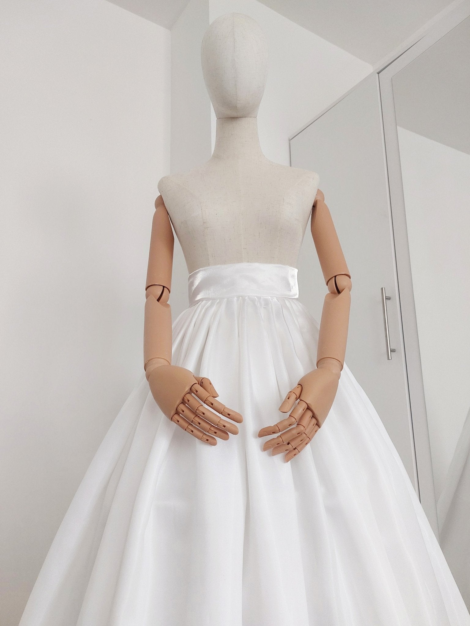 White Wedding Skirt – Solid Organza – Pleated Waist – Ivory Lace Trim – Custom Size – Elegant Bridal Skirt – Back Zipper – Lined - Made To Measure By Asya Kolarova