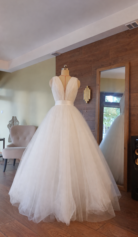 Tulle & Mikado Wedding Gown with Deep V-Neckline