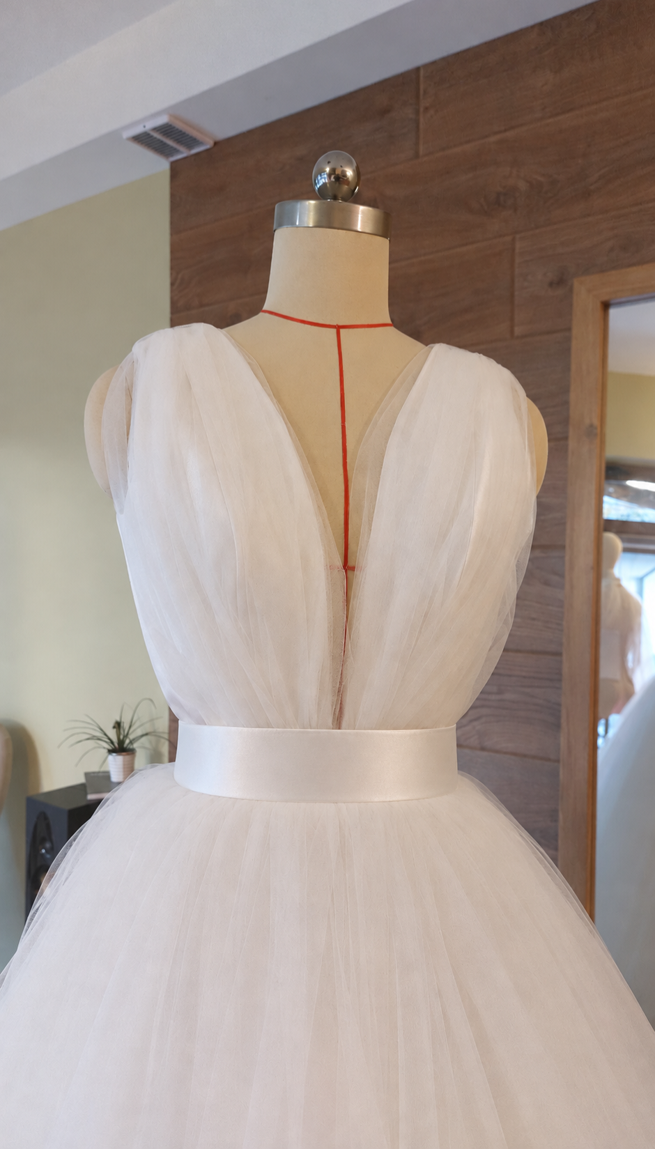 Tulle & Mikado Wedding Gown with Deep V-Neckline