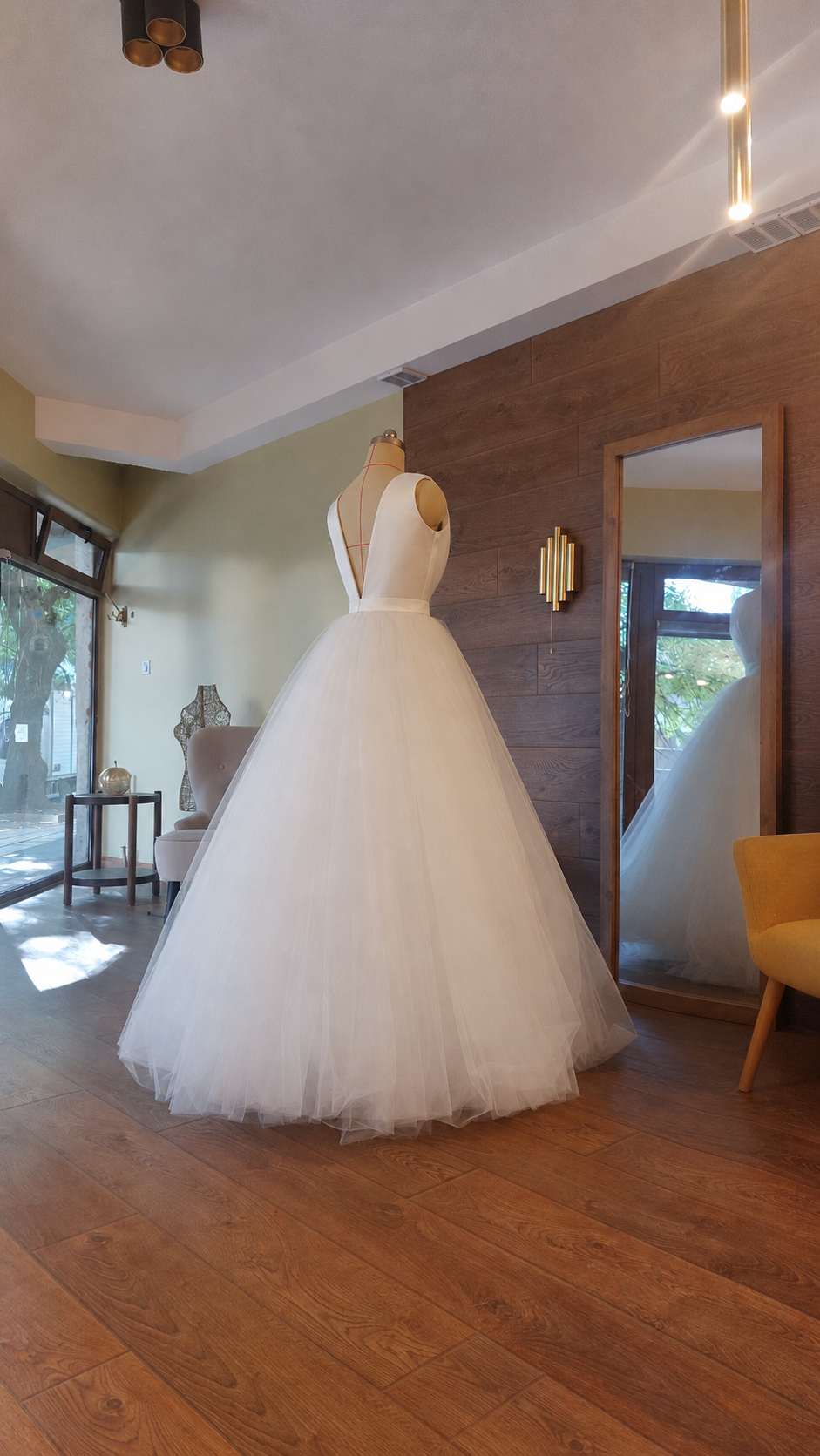 Tulle & Mikado Wedding Gown with Deep V-Neckline