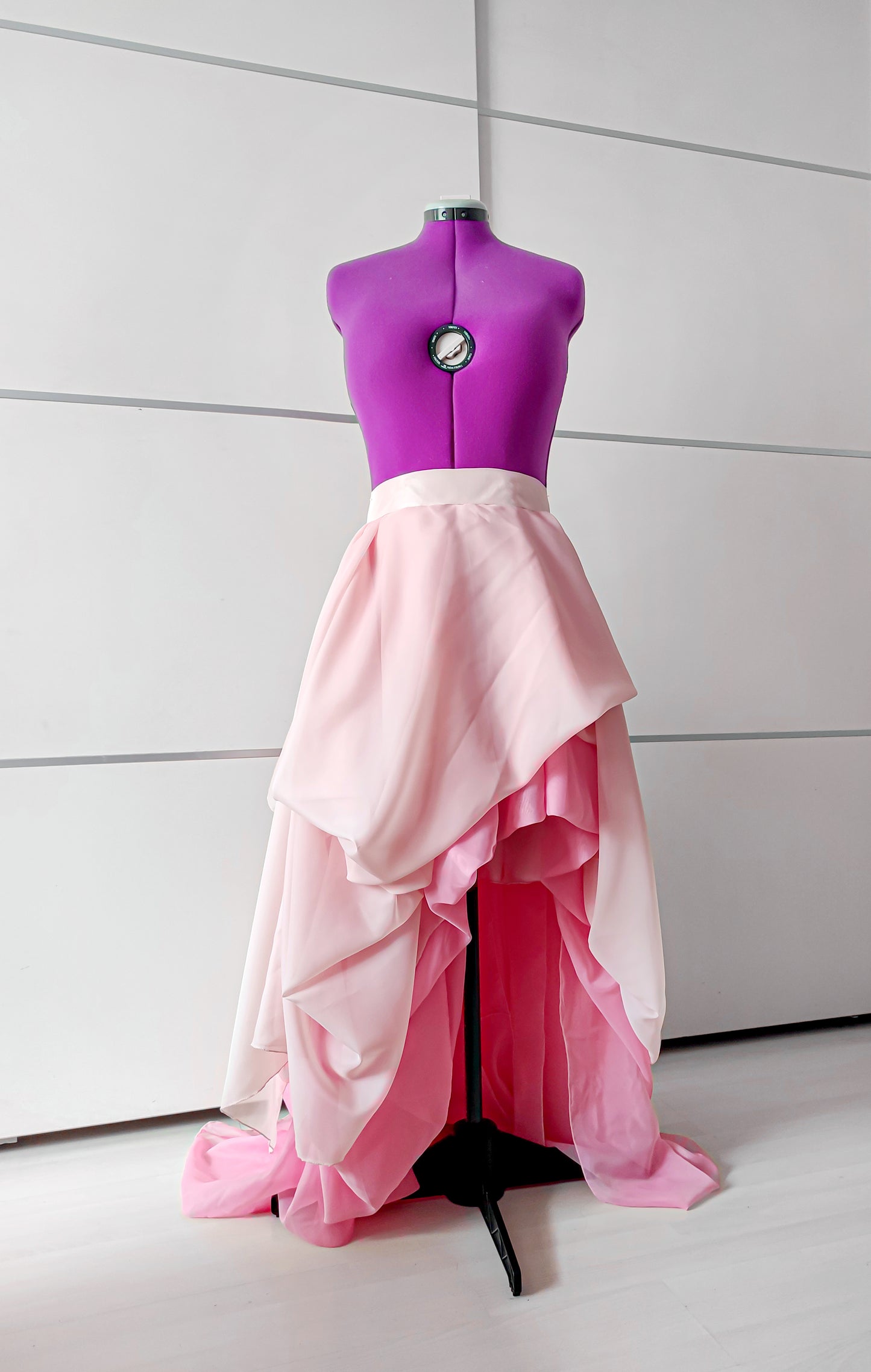 Asymmetrical Draped Skirt - Short Front, Long Back, Sheer Layers in Nude and Rose Pink with Lining Custom by Asya Kolarova