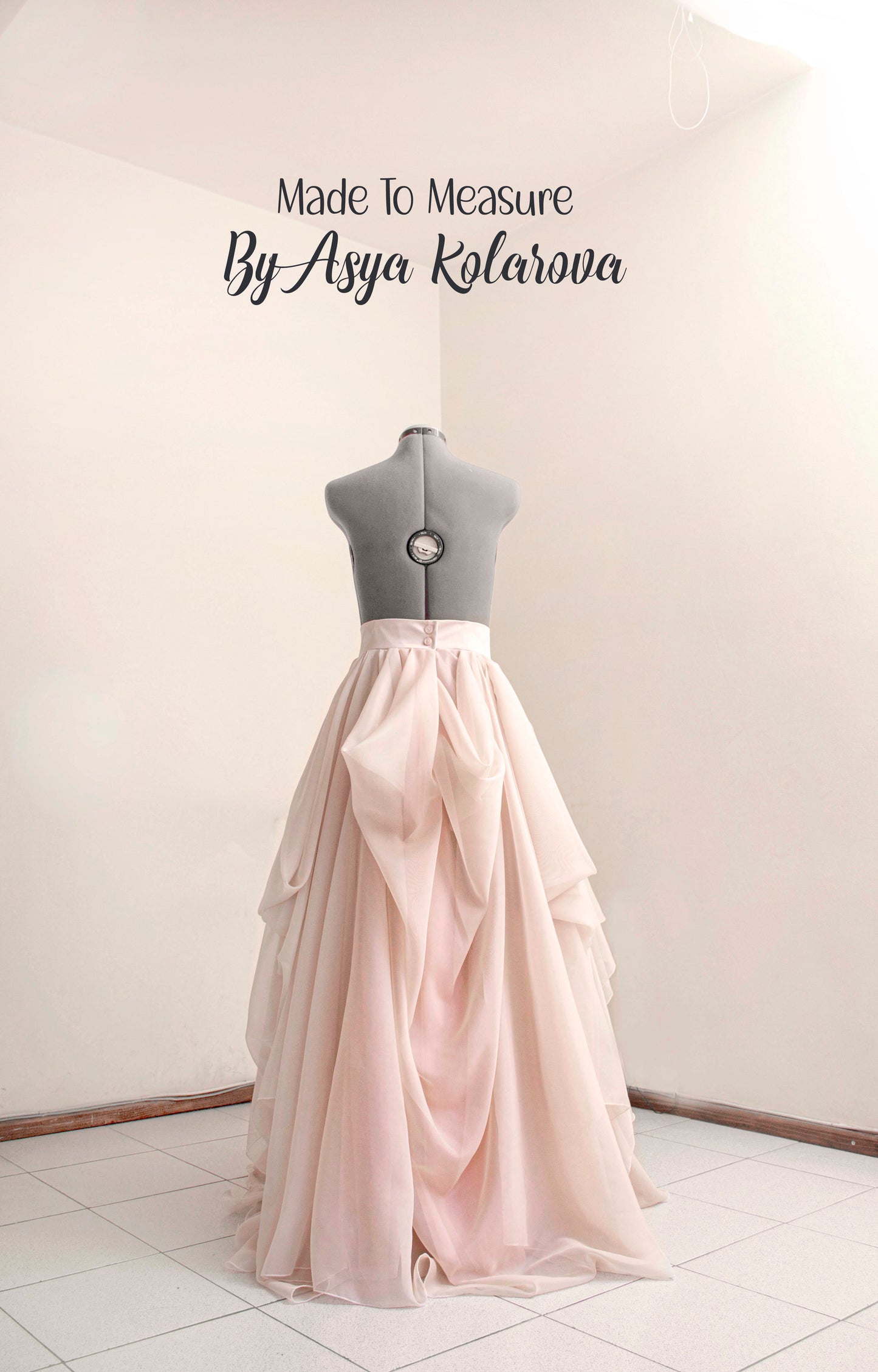 Nude Draped Bridal Skirt - Layered Voile & Satin/Cotton, Made to Order by Asya Kolarova