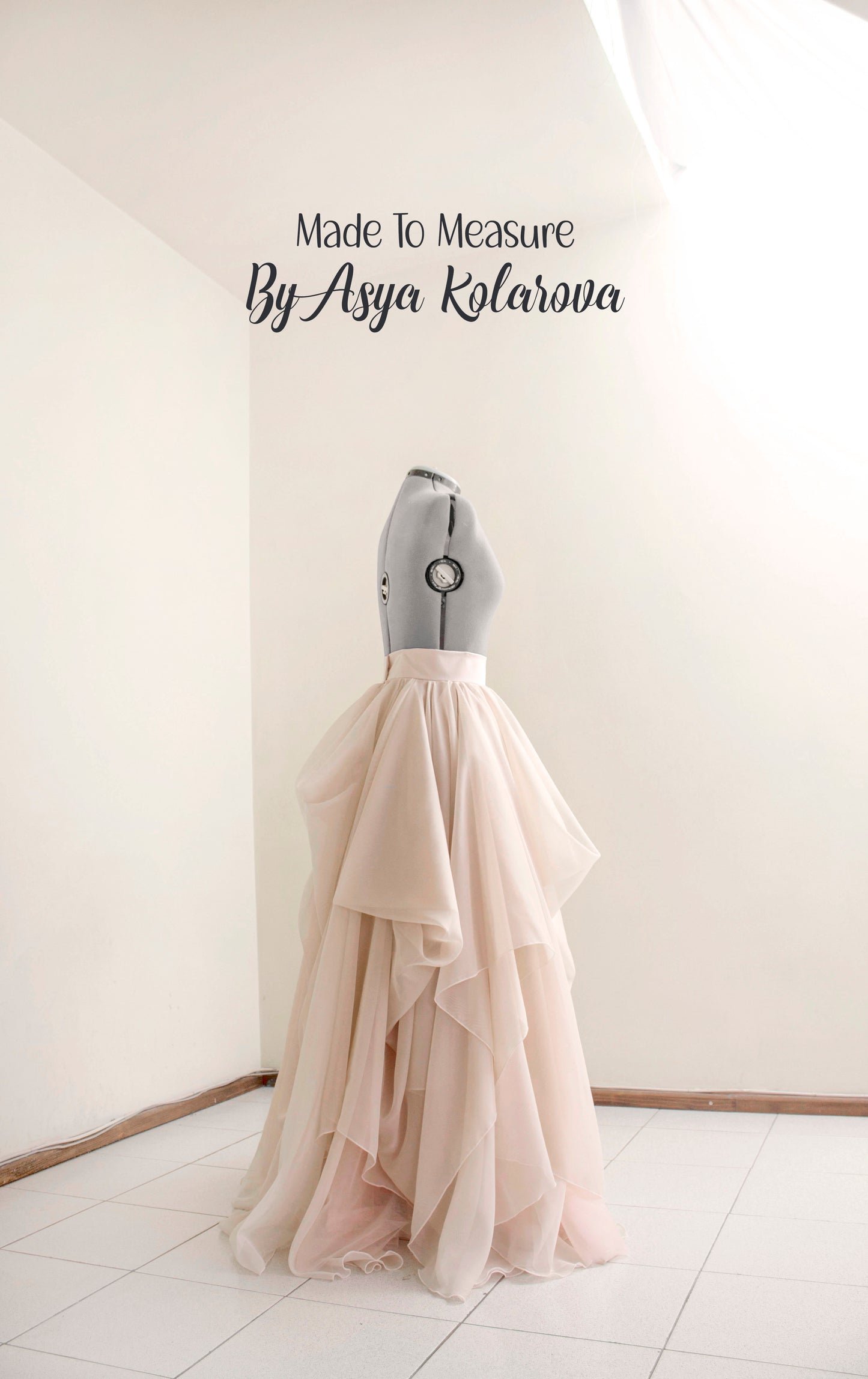 Nude Draped Bridal Skirt - Layered Voile & Satin/Cotton, Made to Order by Asya Kolarova