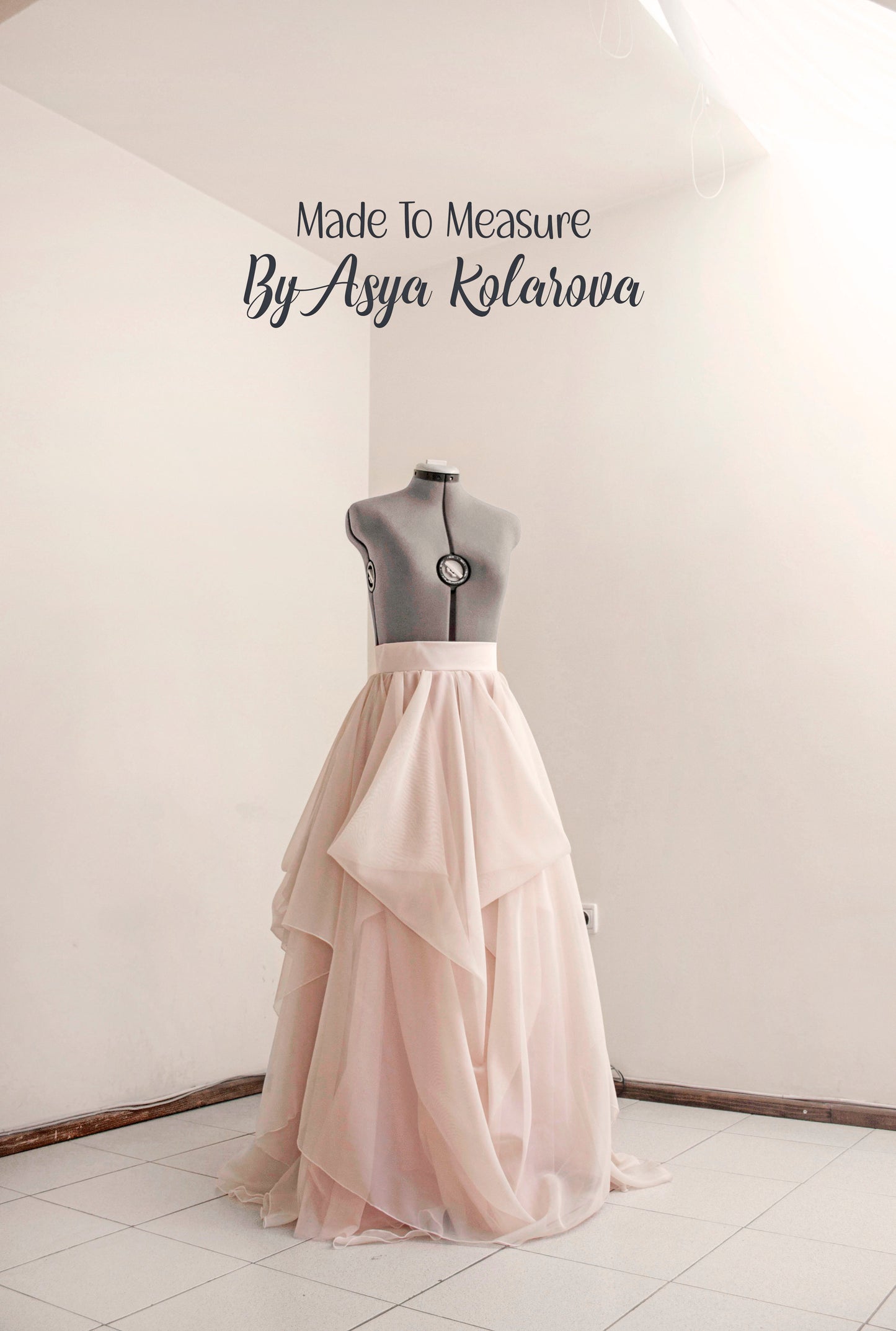 Nude Draped Bridal Skirt - Layered Voile & Satin/Cotton, Made to Order by Asya Kolarova