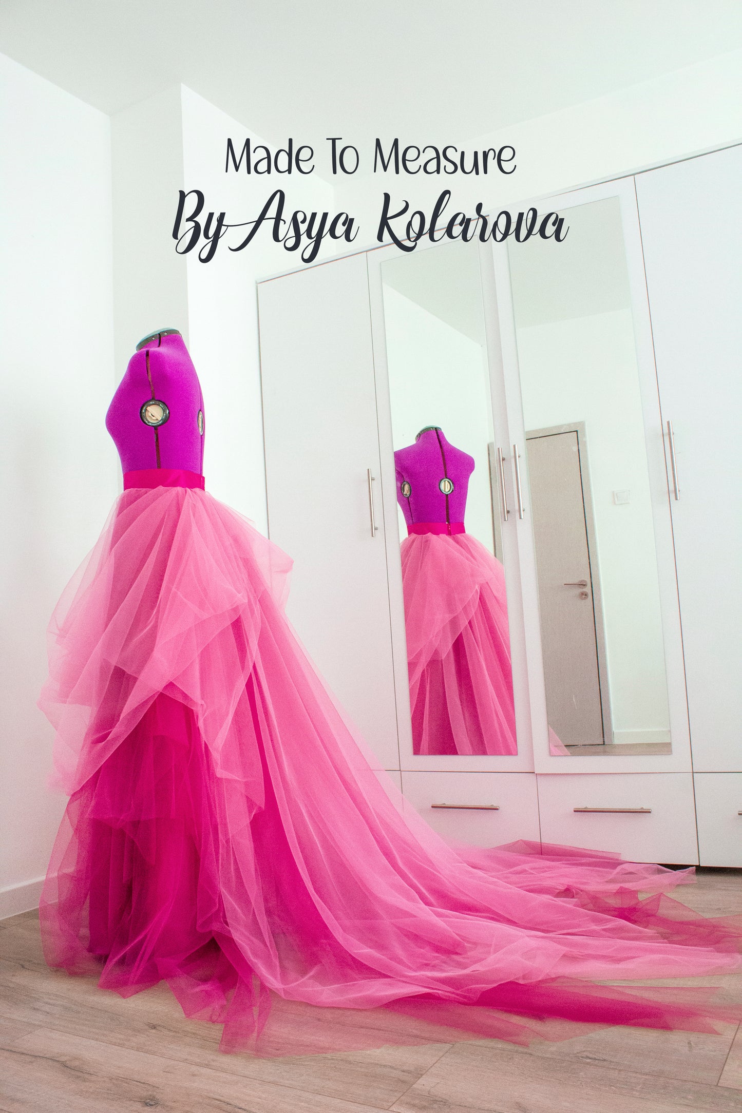 Ombre Tulle Skirt with Cathedral Train - Magenta & Hot Pink Custom Made Wedding Skirt Bridal Photo Session Romantic Photoshoot