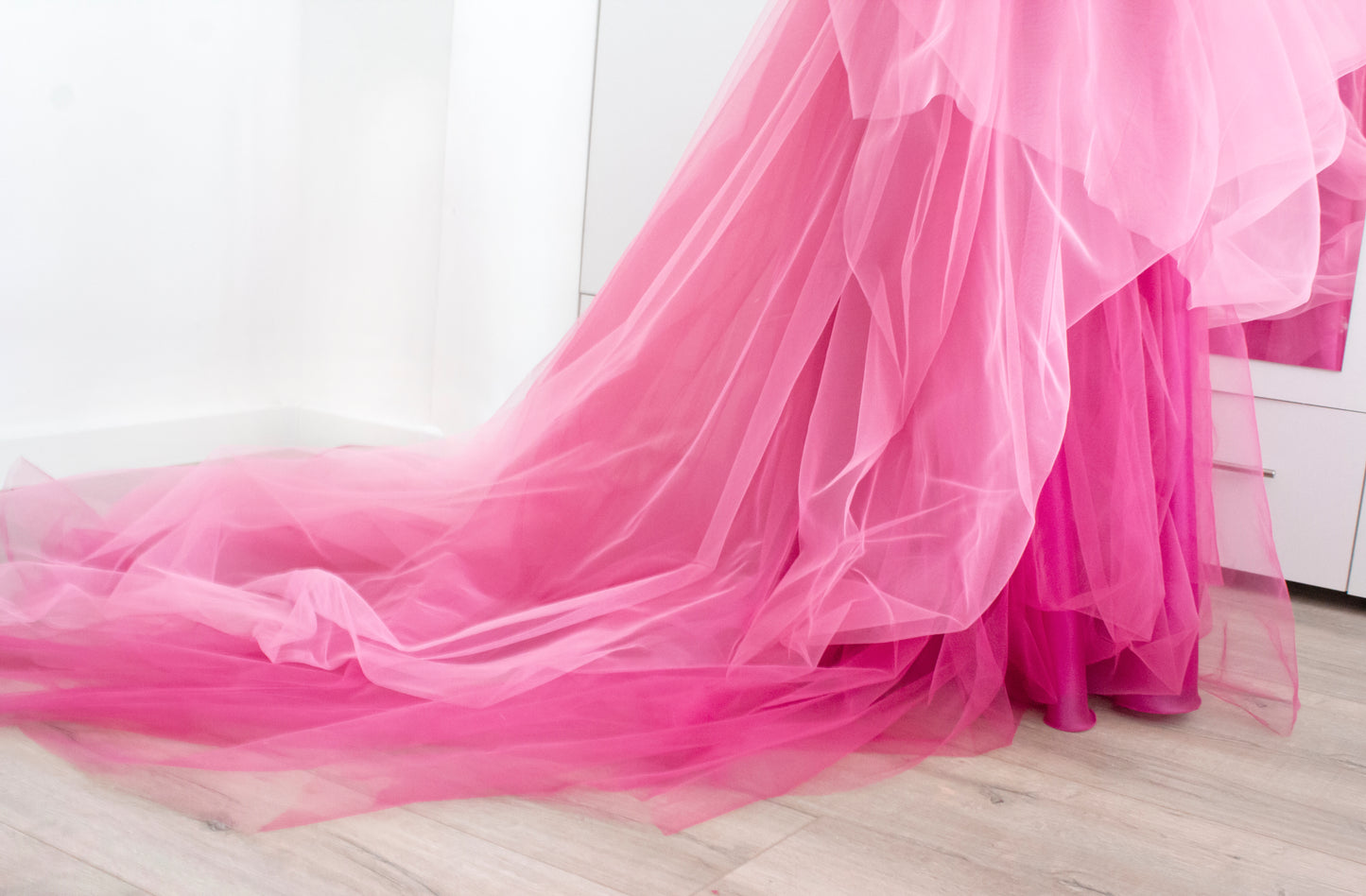 Ombre Tulle Skirt with Cathedral Train - Magenta & Hot Pink Custom Made Wedding Skirt Bridal Photo Session Romantic Photoshoot