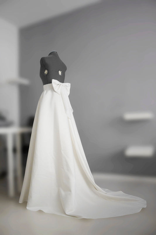 A - line wedding skirt with big bow & train, matte satin bridal skirt, custom color & size, pockets, formal skirt, made to measure - Made To Measure Skirts By Asya Kolarova