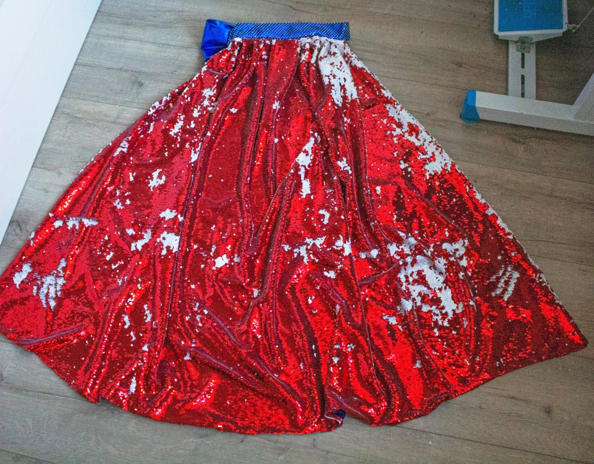 American Flag - Inspired Detachable Skirt with Reversible Sequins Metallic Stars and Sparkling Rhinestones Waistband Removable Skirt Big Bow Red White Blue - Made To Measure Skirts By Asya Kolarova