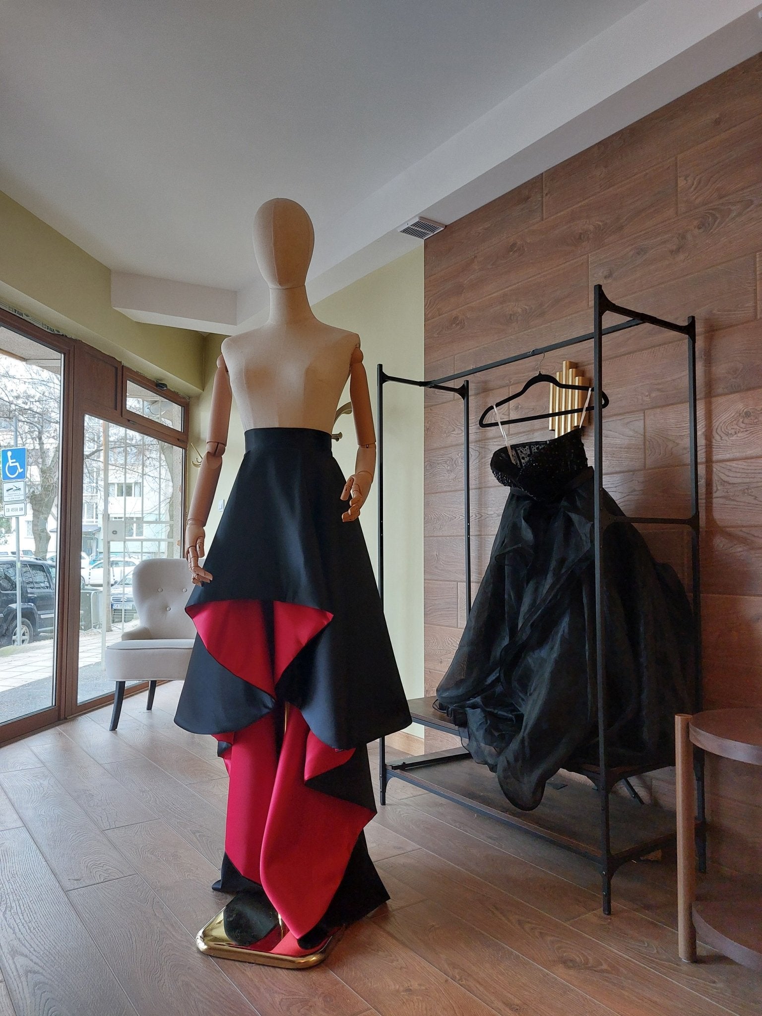 Asymmetrical Satin Skirt: Black / Red Formal Gown, Formal Evening Wear Custom Dress Separate - By Asya Kolarova
