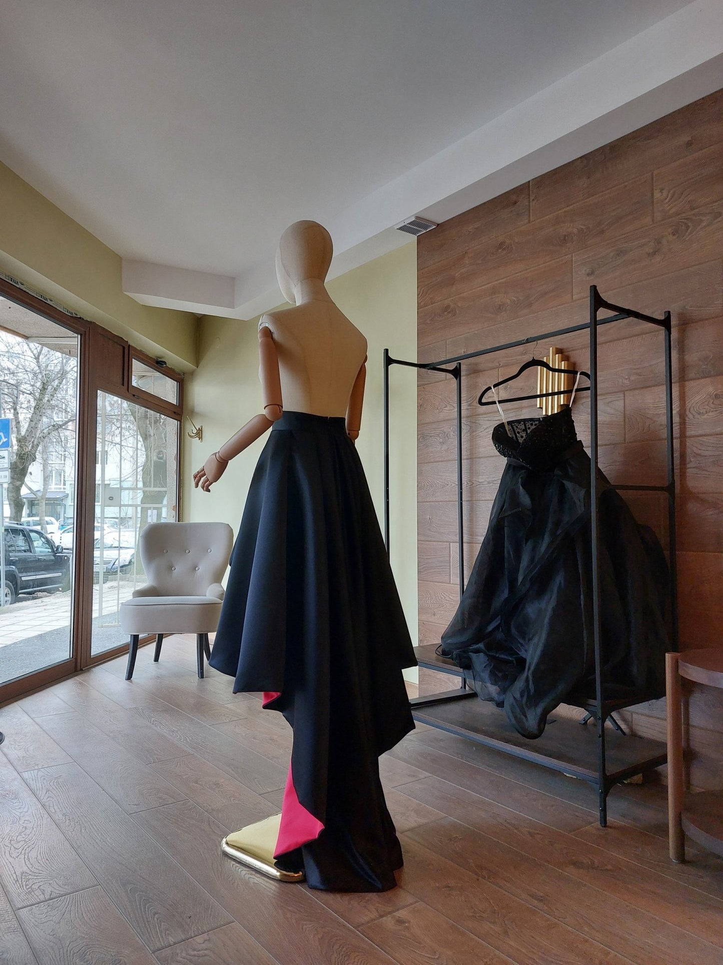 Asymmetrical Satin Skirt: Black / Red Formal Gown, Formal Evening Wear Custom Dress Separate - By Asya Kolarova