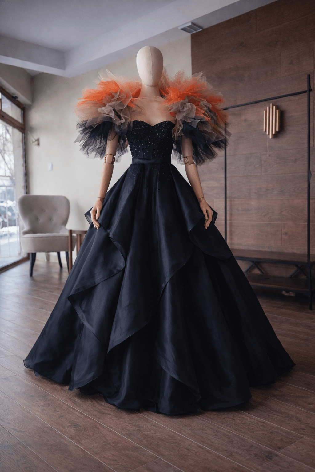 Avant Garde Black Evening Dress with Statement Collar – Sculptural Couture Gown | Asya Kolarova - Asya Kolarova