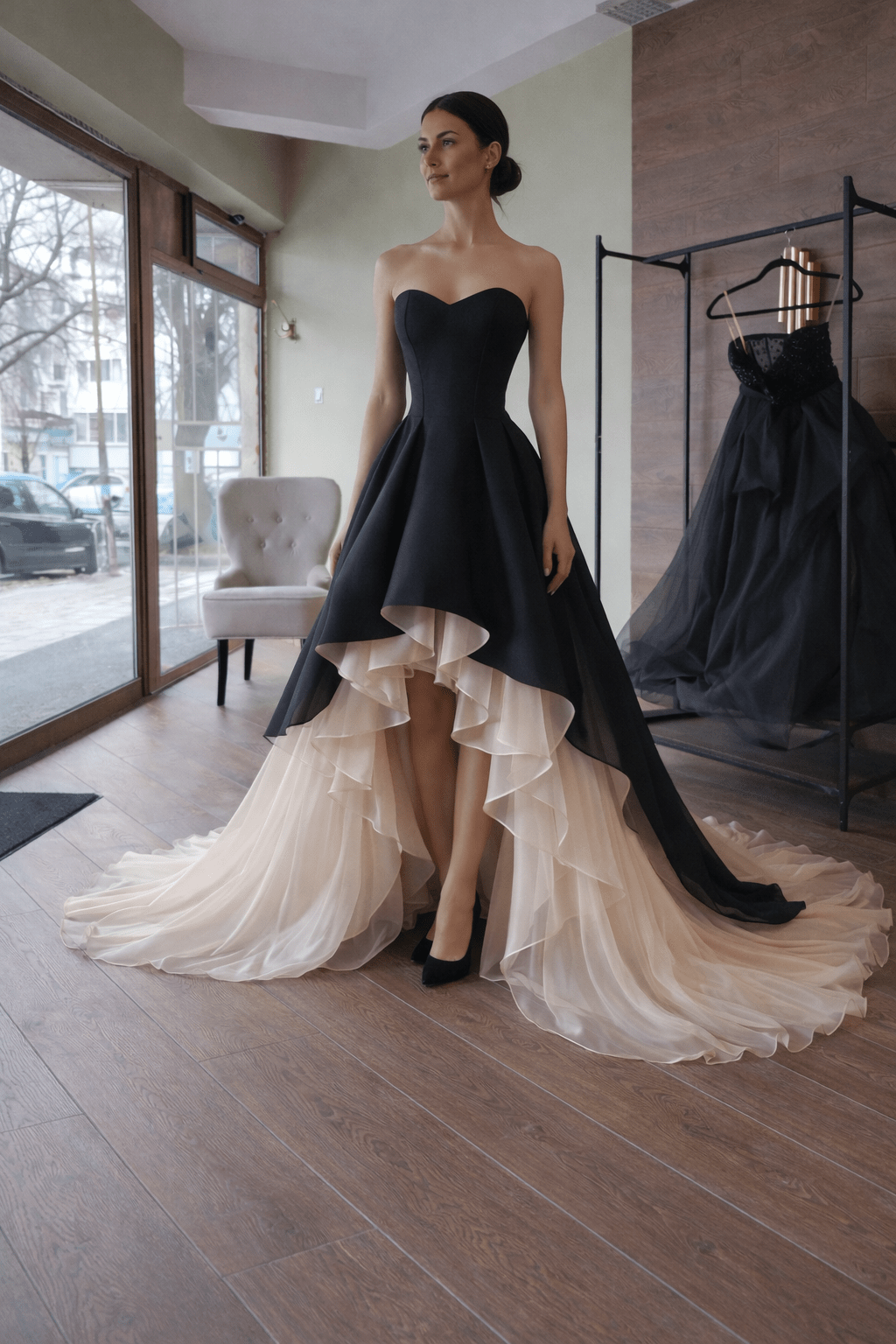 Black & Ivory High Low Evening Dress - By Asya Kolarova