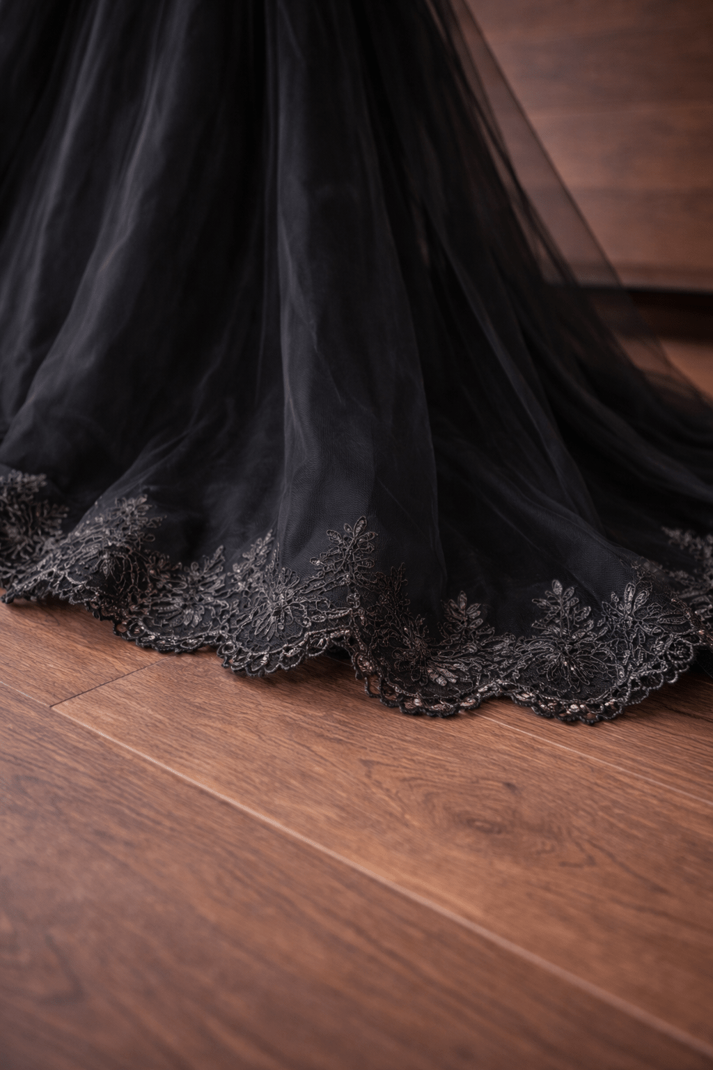 Black Organza Ball Gown Set – Satin Corset, Organza Skirt and Sleeves | Lace Decoration | Custom Made - By Asya Kolarova