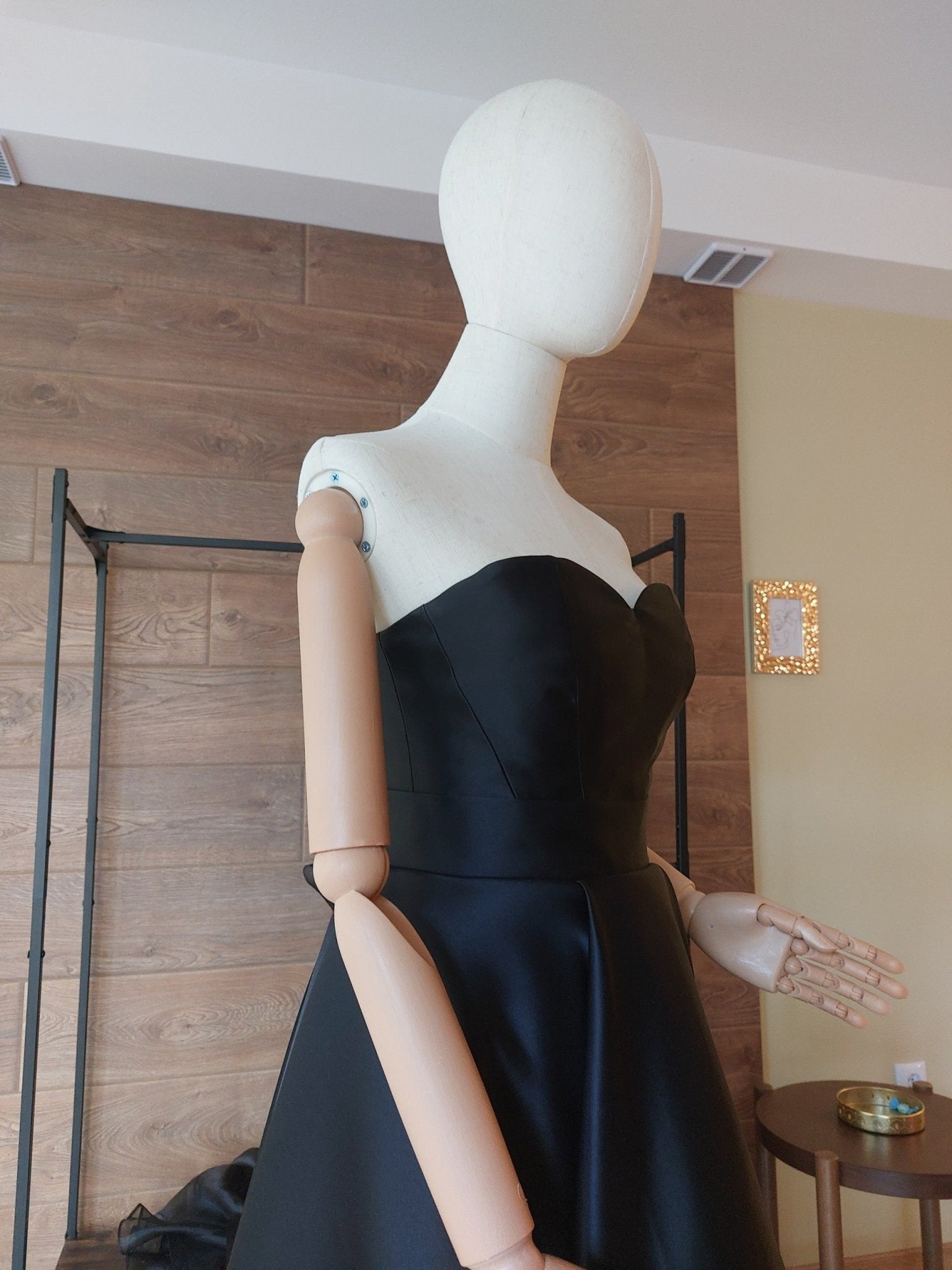 Black & Red Satin Corset and High - Low Skirt Set | Hourglass Corset with Quilted Cups | Couture Evening Outfit - Made To Measure By Asya Kolarova