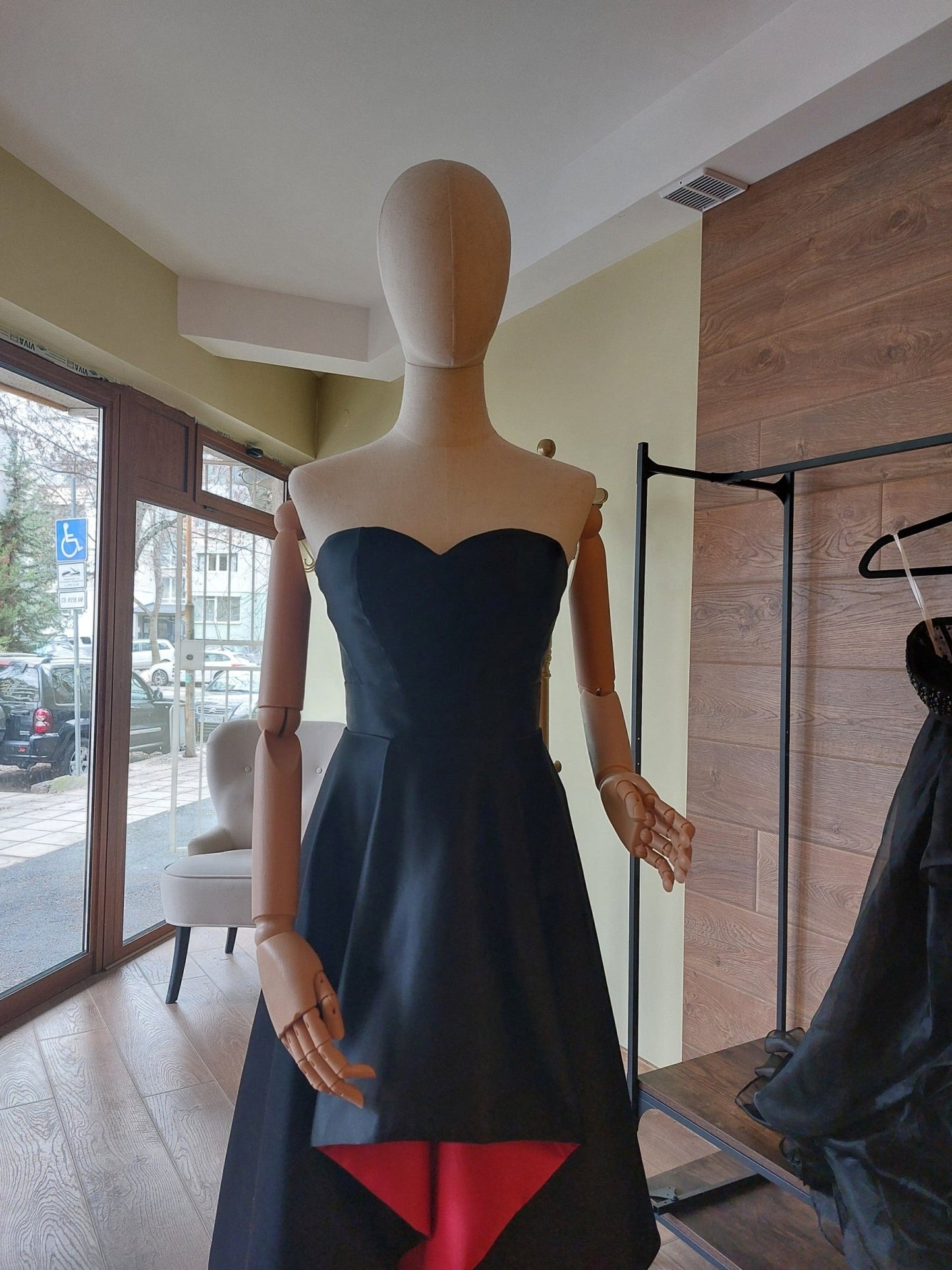 Black & Red Satin Corset and High - Low Skirt Set | Hourglass Corset with Quilted Cups | Couture Evening Outfit - Made To Measure By Asya Kolarova